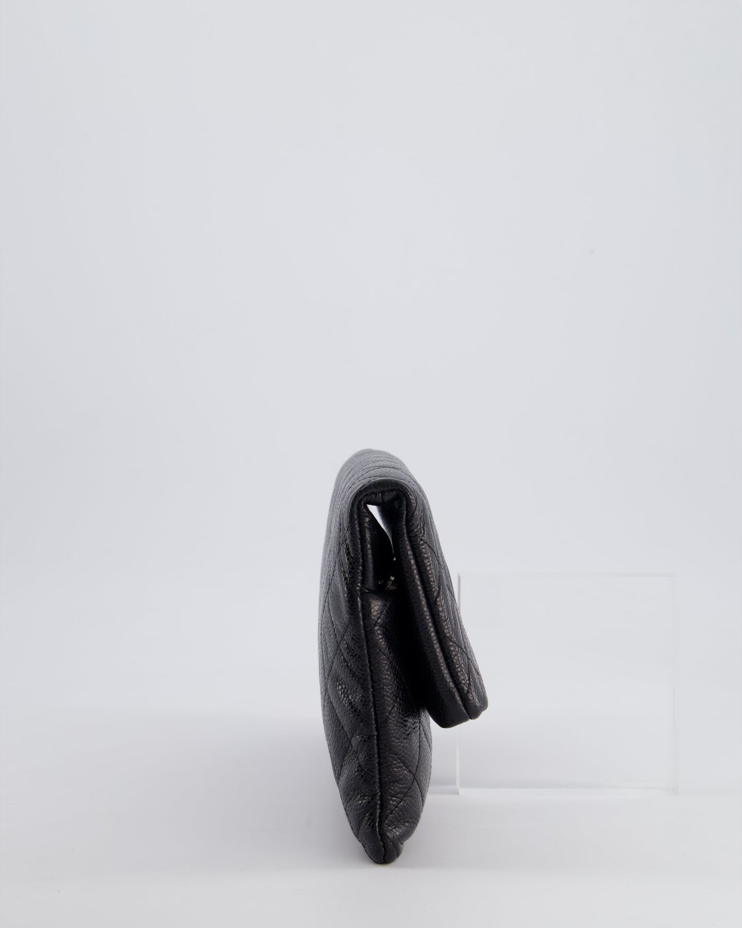 Chanel Black Long Clutch Bag In Caviar Leather With Silver Hardware