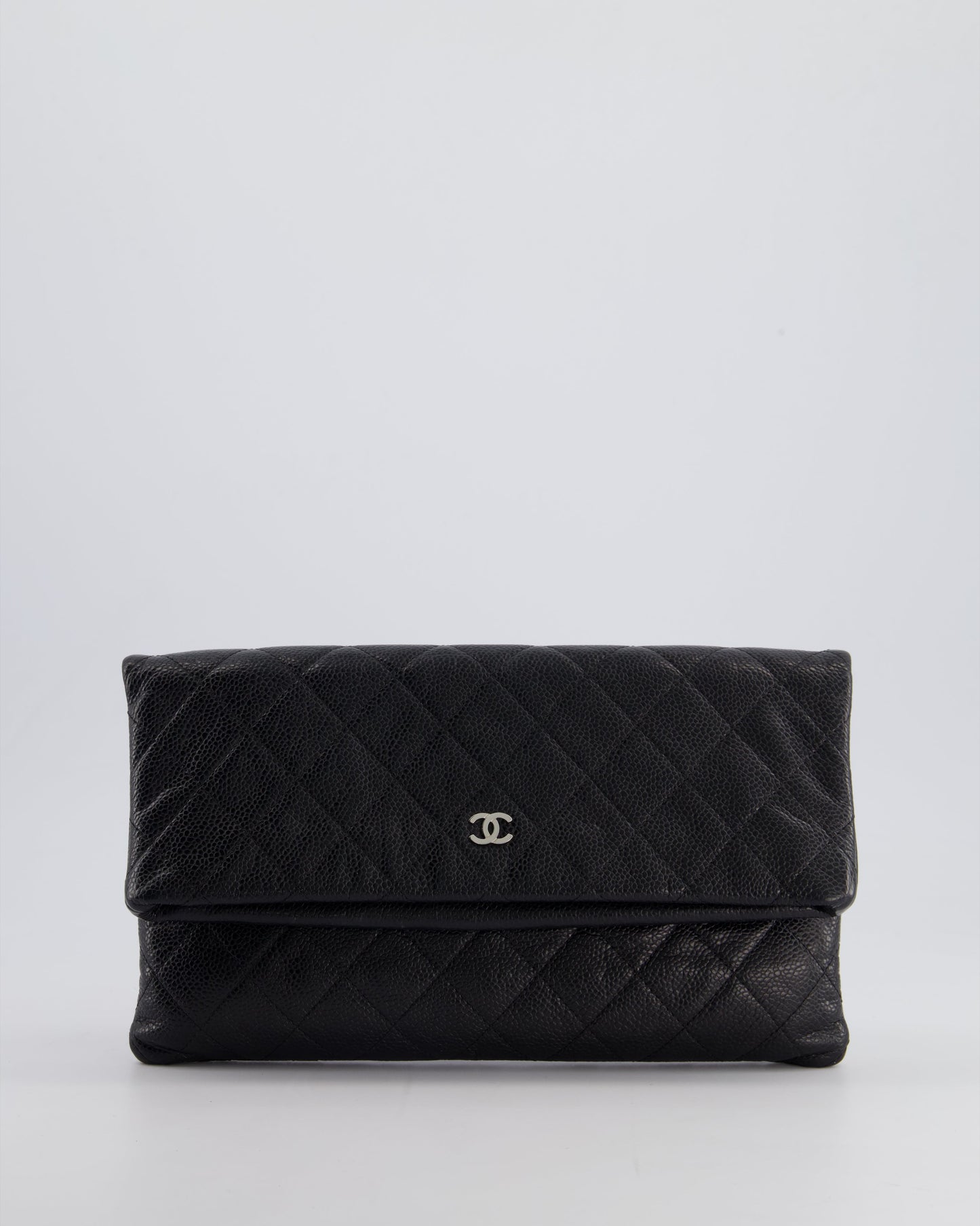 Chanel Black Long Clutch Bag In Caviar Leather With Silver Hardware
