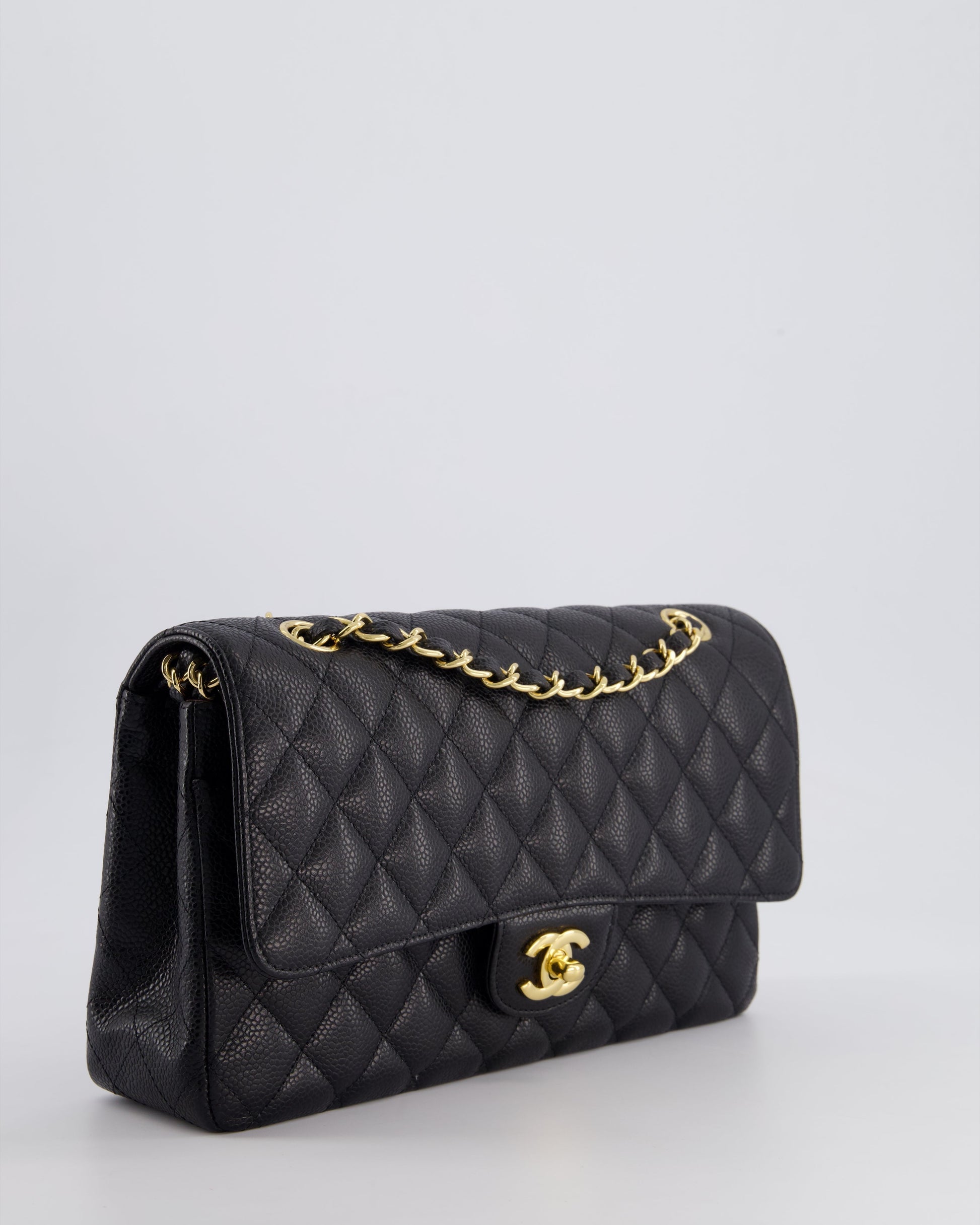 Chanel *Hot* Black Medium Classic Double Flap Bag In Caviar Leather With Gold Hardware