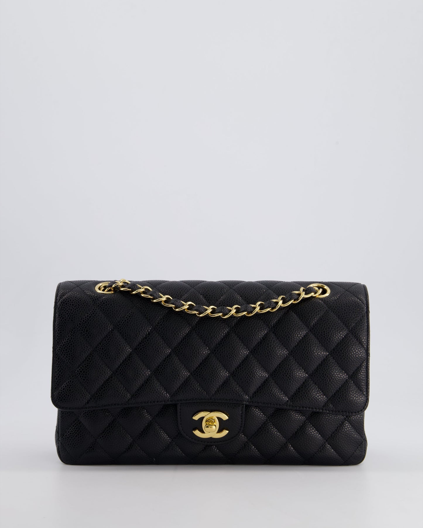 Chanel *Hot* Black Medium Classic Double Flap Bag In Caviar Leather With Gold Hardware