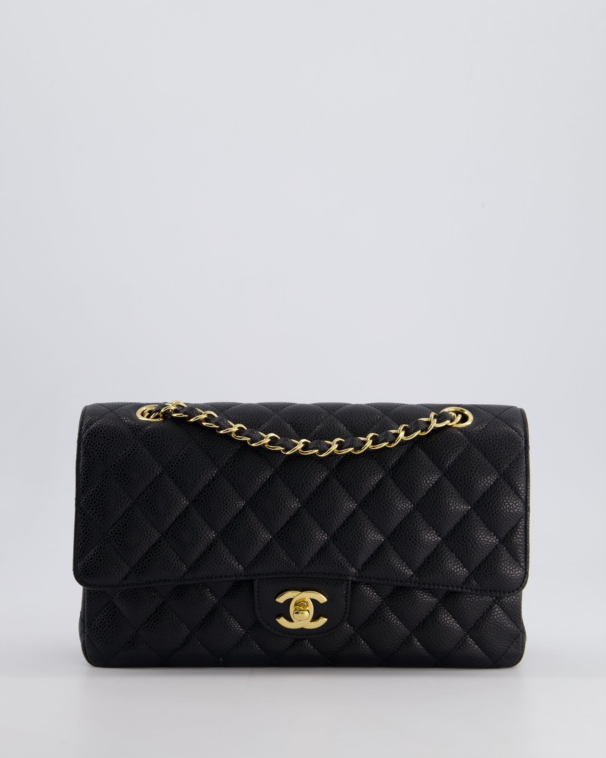 Chanel *Hot* Black Medium Classic Double Flap Bag In Caviar Leather With Gold Hardware