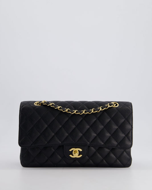 Chanel *Hot* Black Medium Classic Double Flap Bag In Caviar Leather With Gold Hardware