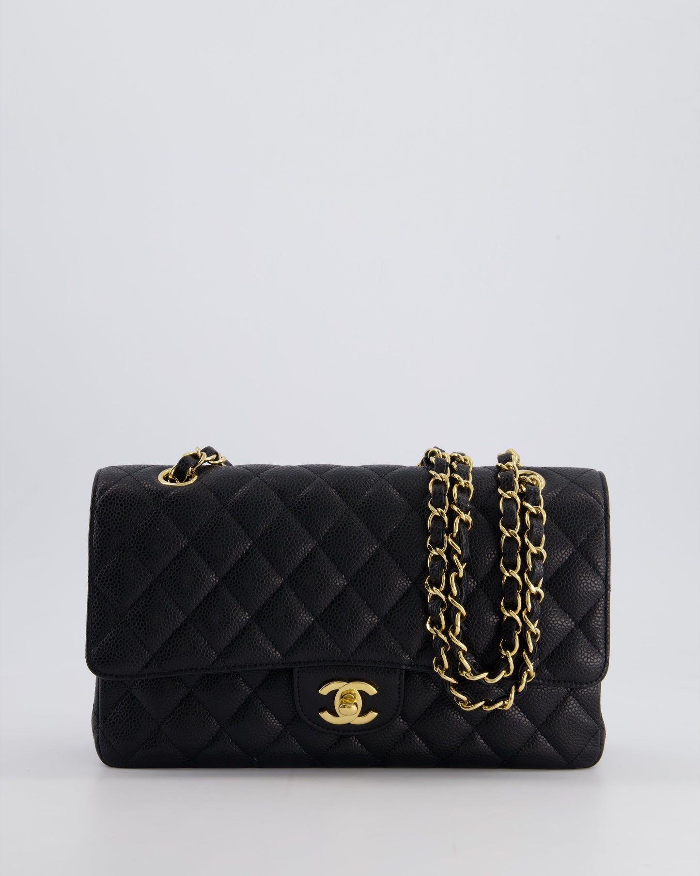 Chanel *Hot* Black Medium Classic Double Flap Bag In Caviar Leather With Gold Hardware