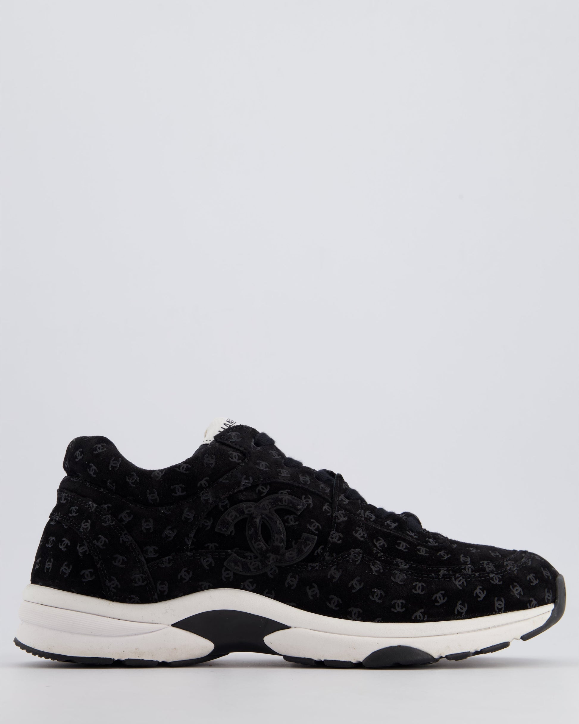 Chanel Black Suede Sneakers With Cc Logo Size Eu 41.5
