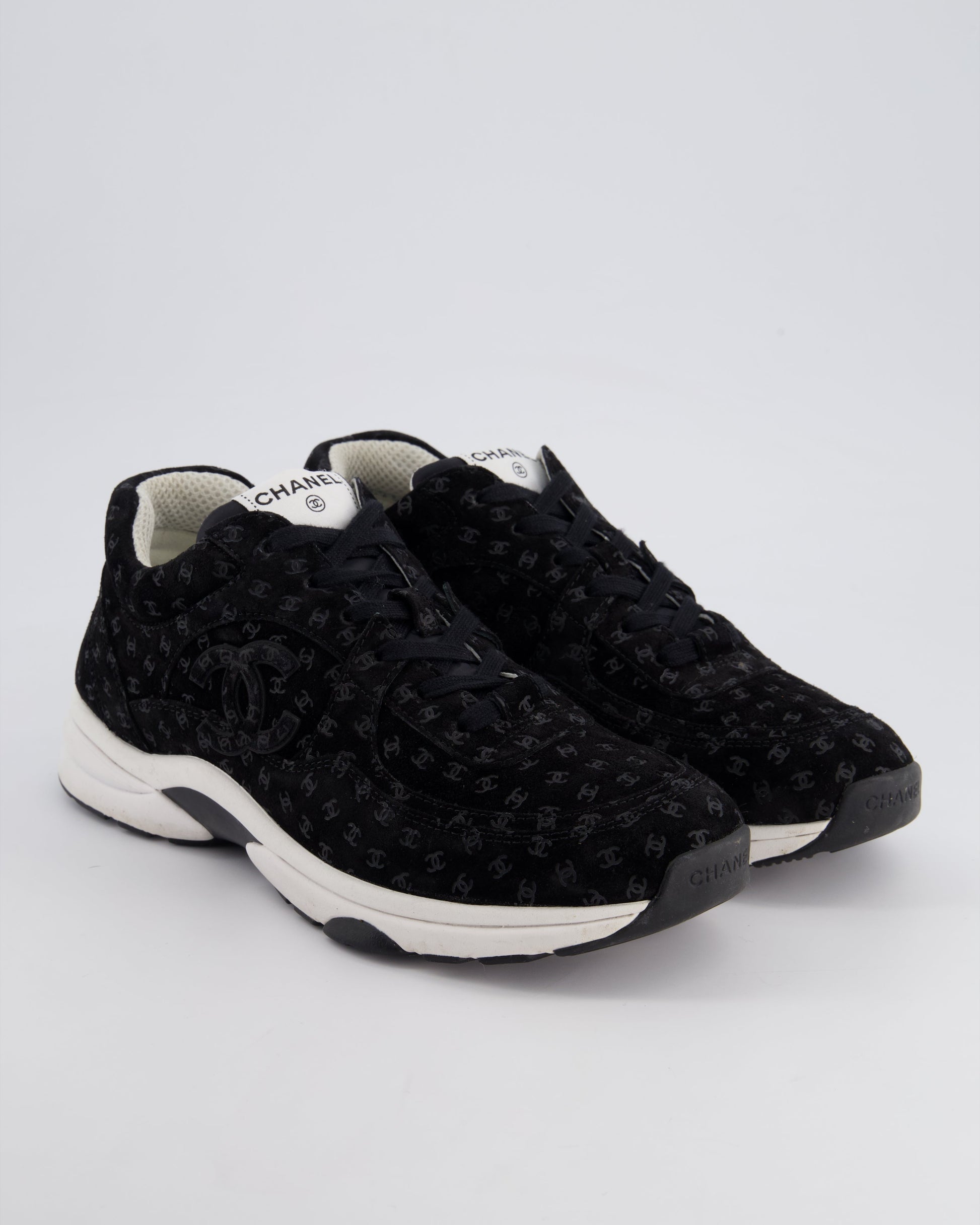 Chanel Black Suede Sneakers With Cc Logo Size Eu 41.5
