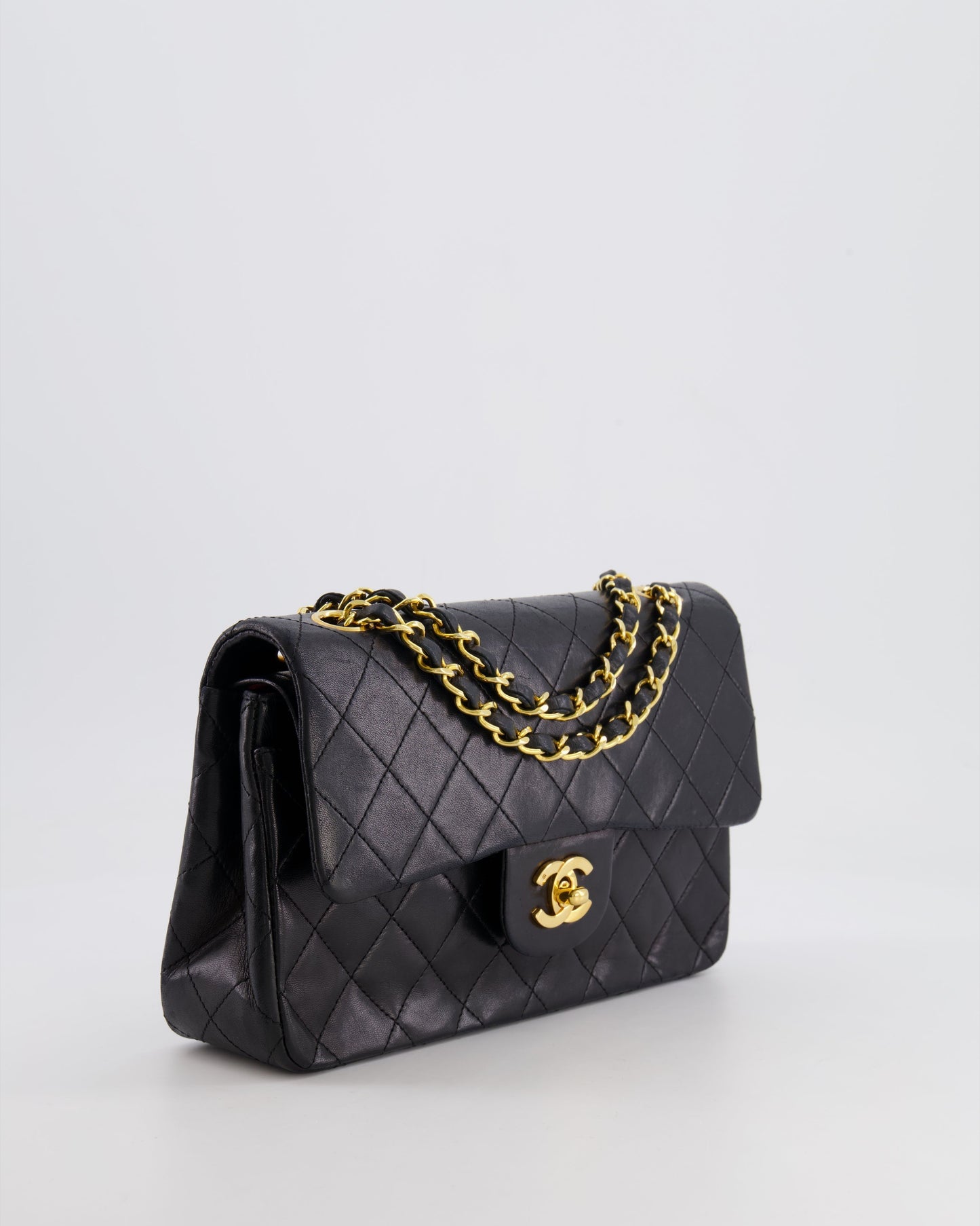 Chanel Black Classic Small Double Flap Bag In Lambskin Leather With 24K Gold Hardware