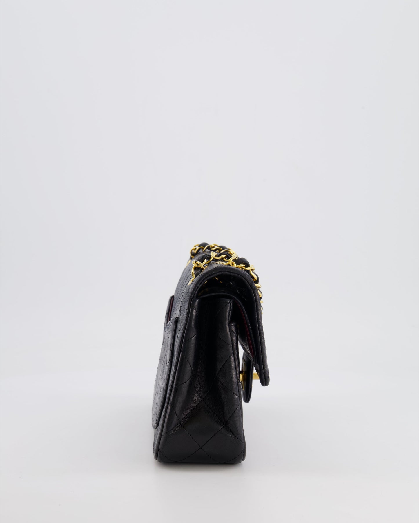 Chanel Black Classic Small Double Flap Bag In Lambskin Leather With 24K Gold Hardware