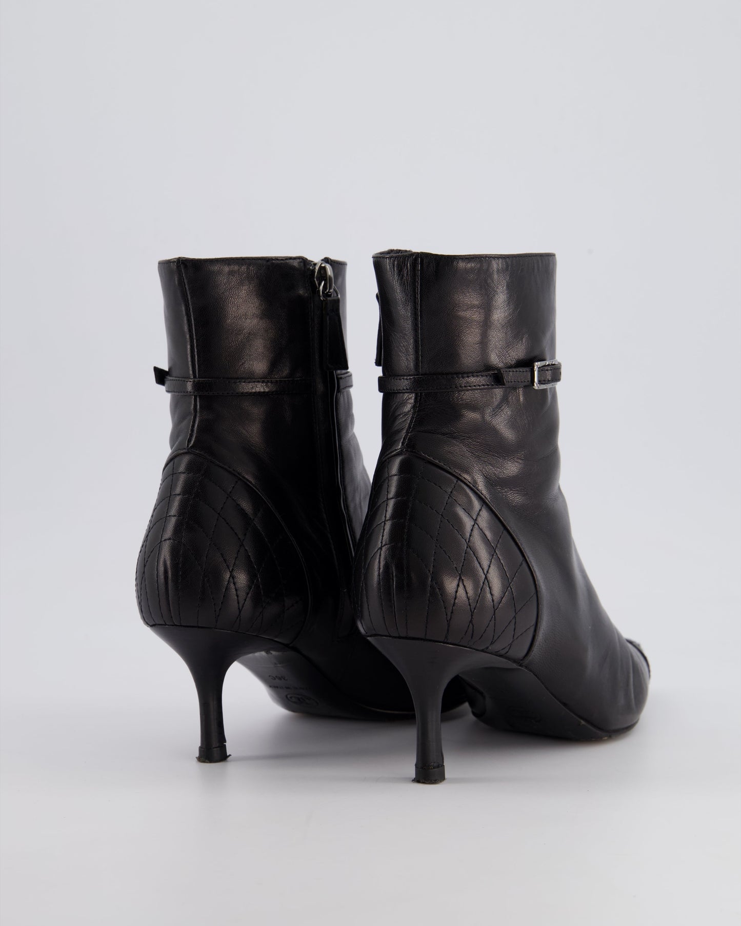 Chanel 05A   Black Leather Pointed Toe Ankle Boots Size EU 36