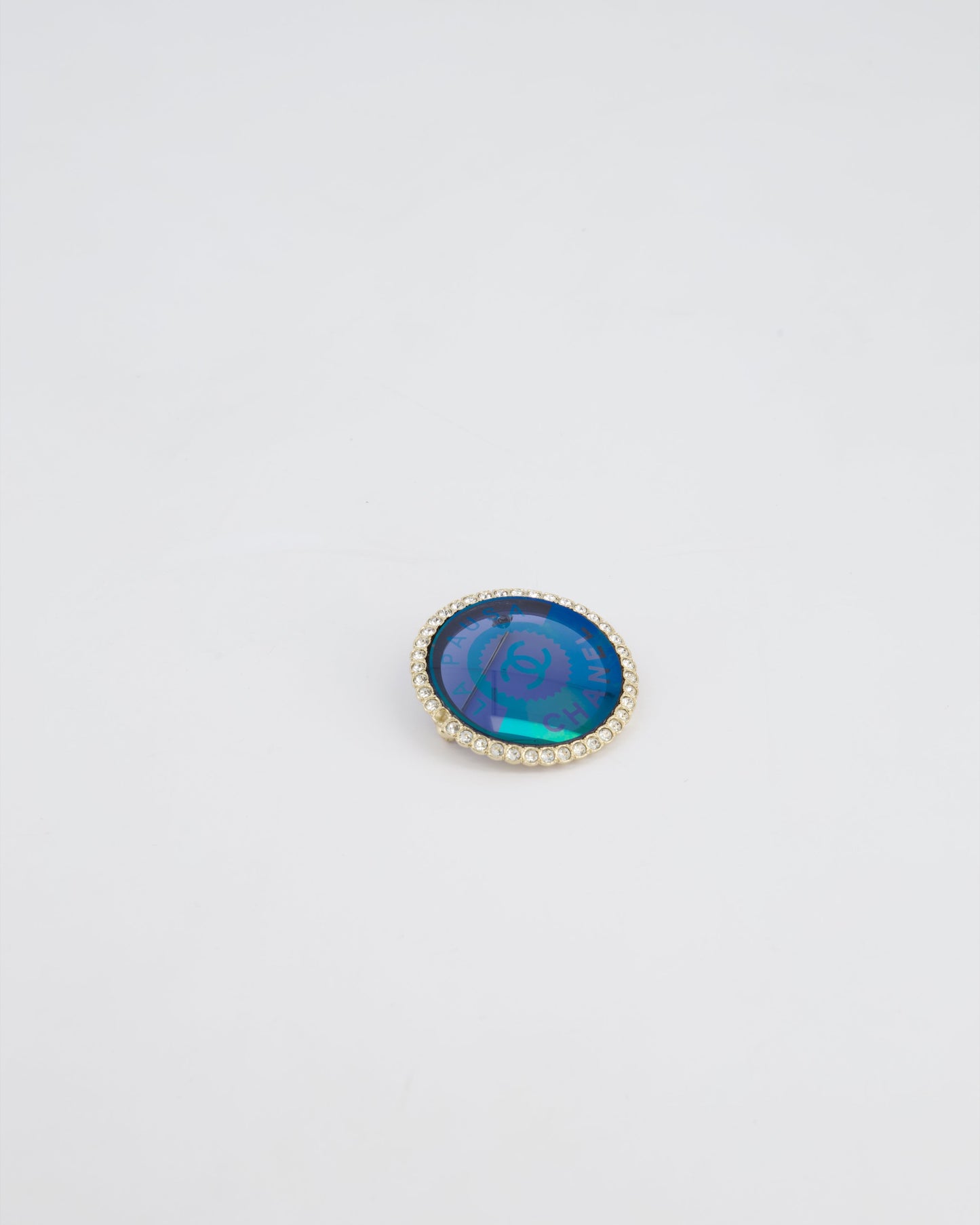 Chanel La Pausa Circular Transparent Blue Brooch with Crystal Detail