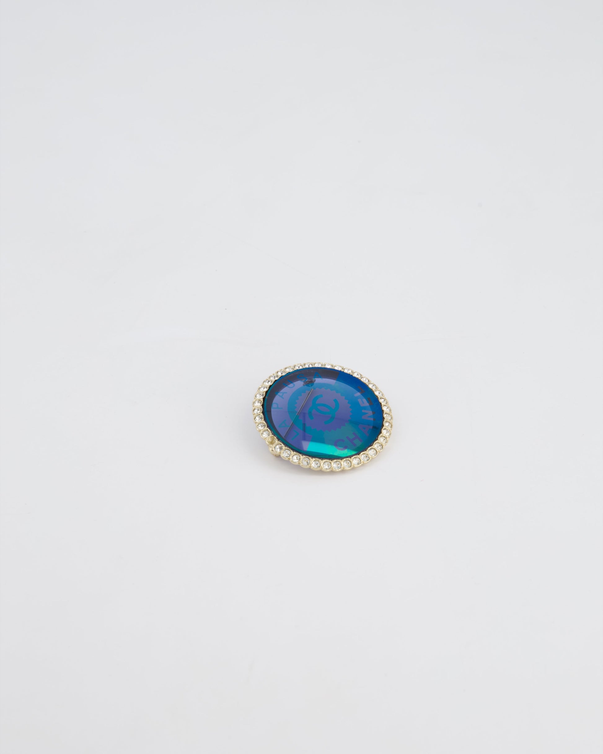 Chanel La Pausa Circular Transparent Blue Brooch with Crystal Detail