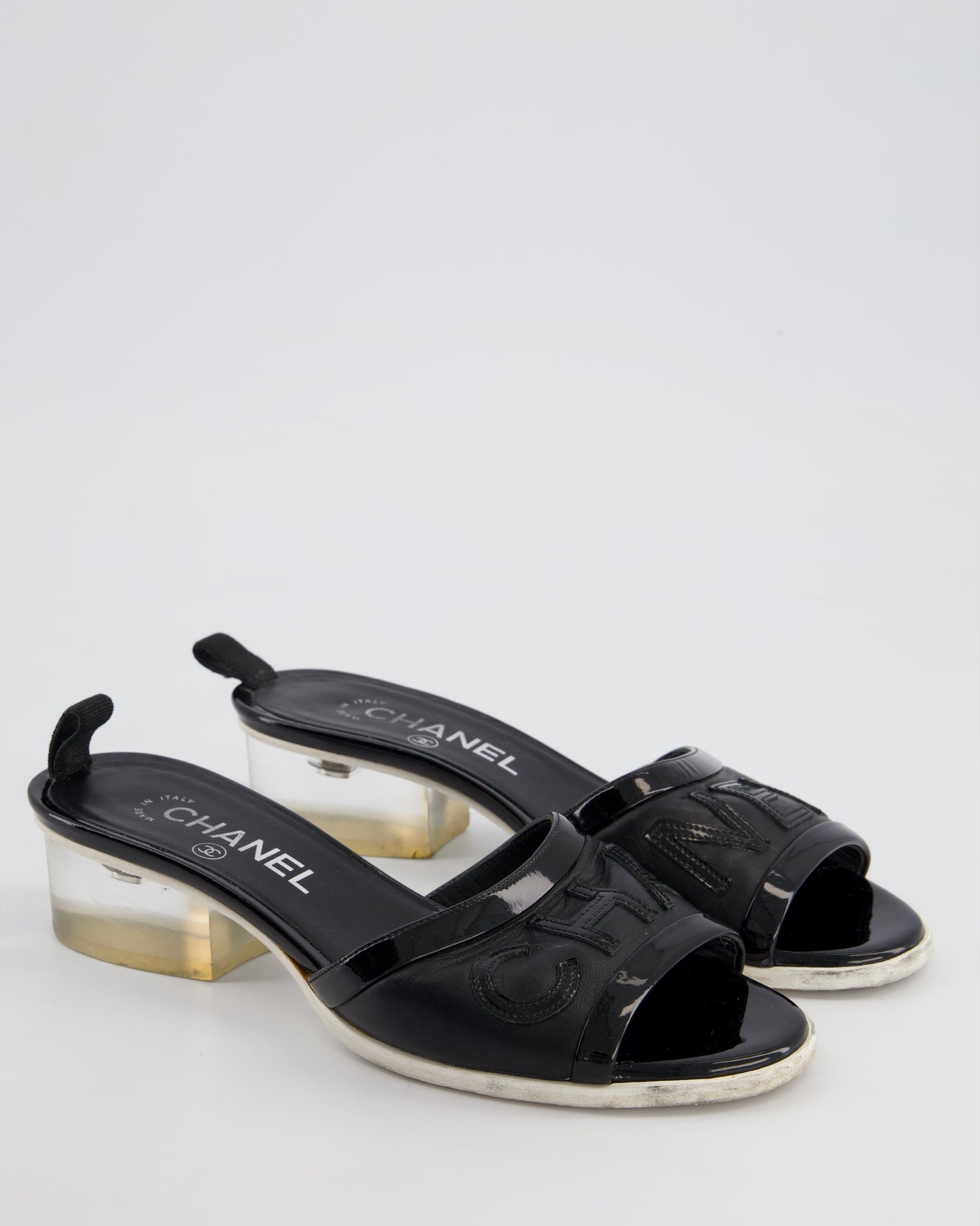 Chanel Black Leather Mules With Cc Logo Details Size Eu 37 (Uk 4) Women Shoes