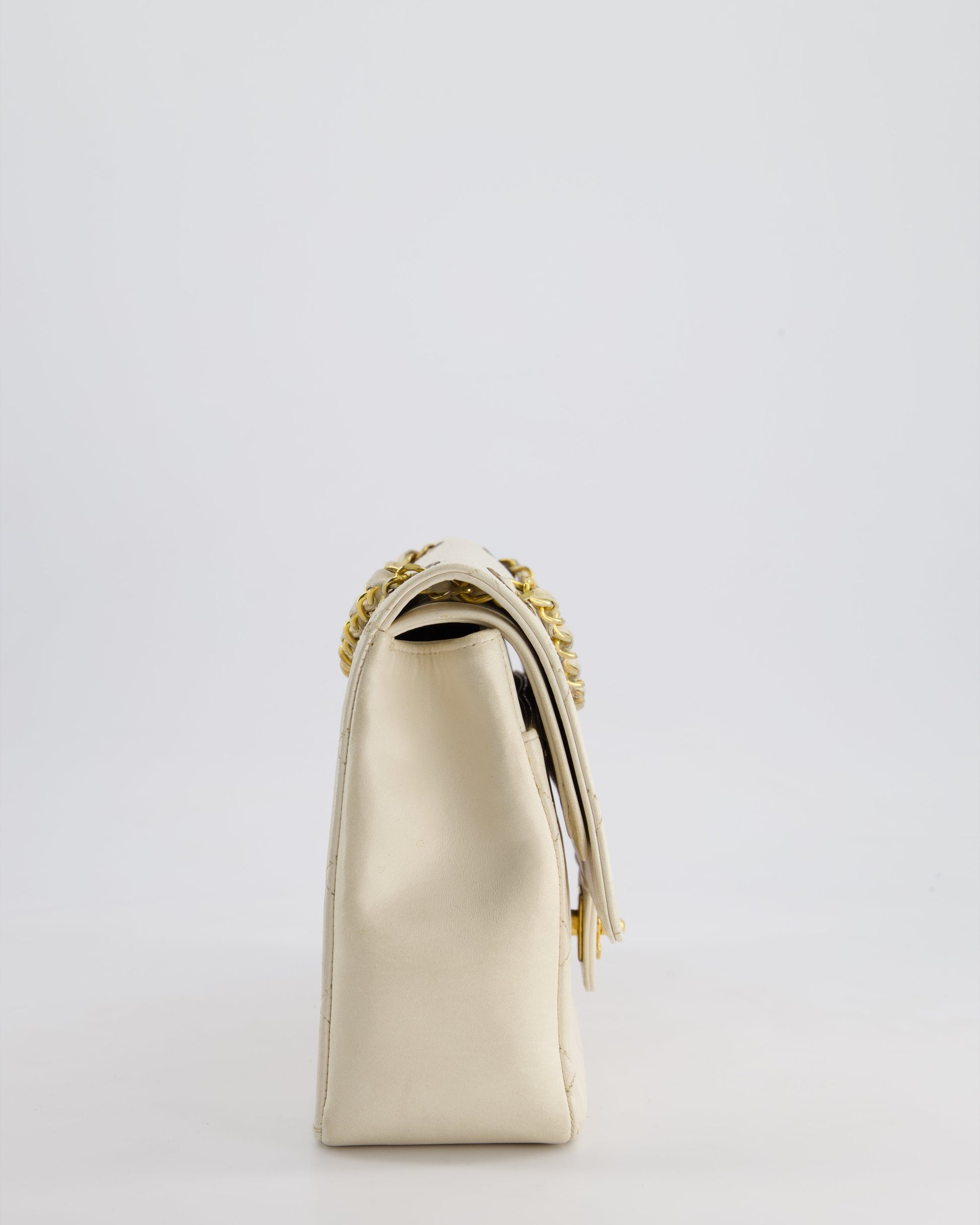 Chanel White Medium Classic Double Flap Bag in Lambskin Leather with 24K Gold Hardware