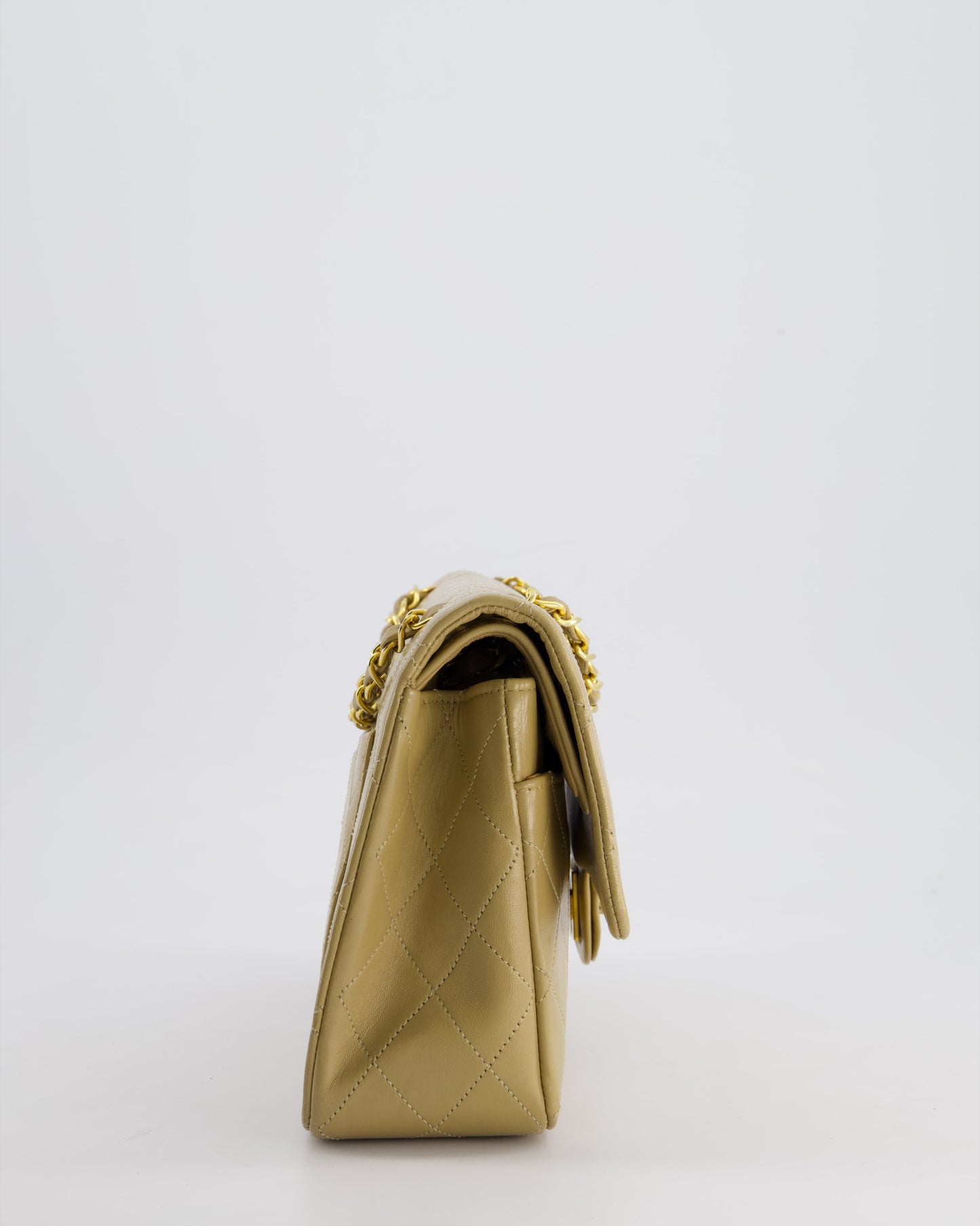 Chanel   Beige Medium Double Flap Bag in Lambskin Leather with 24K Gold Hardware
