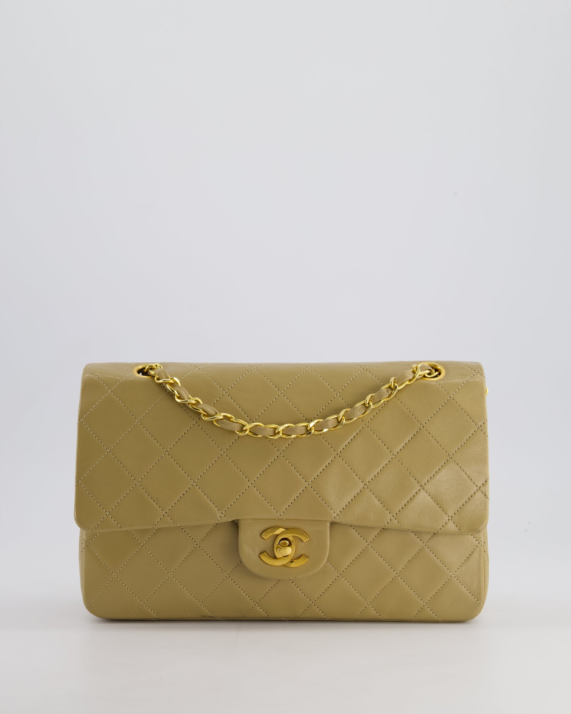 Chanel Beige Medium Double Flap Bag in Lambskin Leather with 24K Gold Hardware