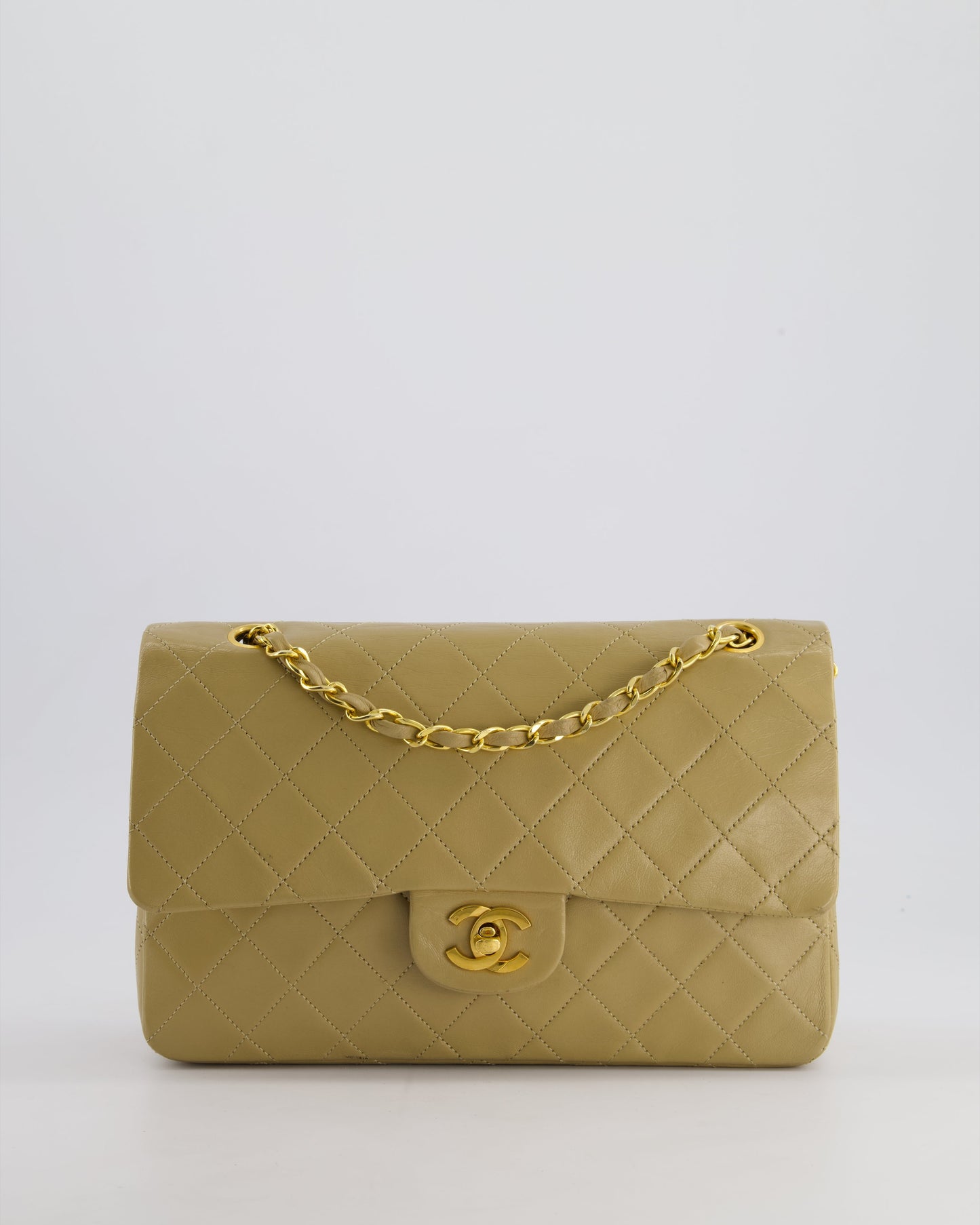 Chanel   Beige Medium Double Flap Bag in Lambskin Leather with 24K Gold Hardware