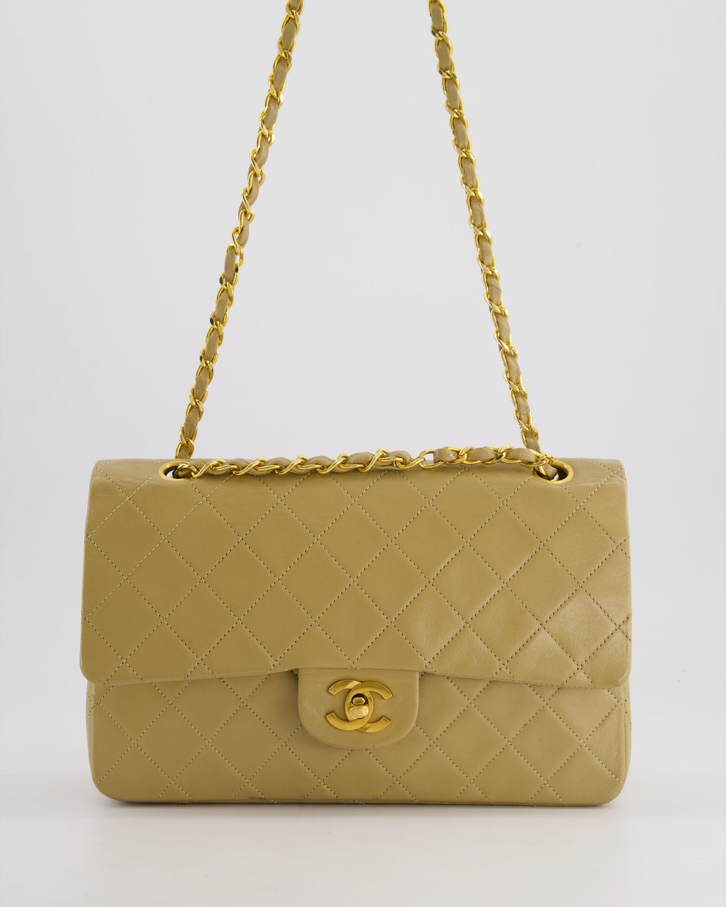 Chanel   Beige Medium Double Flap Bag in Lambskin Leather with 24K Gold Hardware