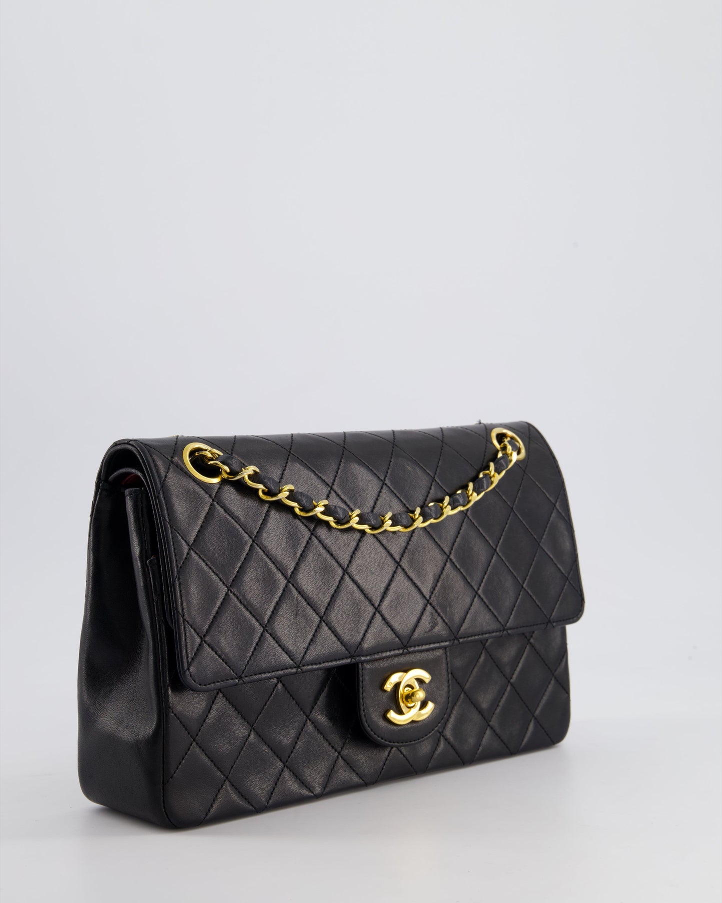 Chanel Black Medium Classic Double Flap Bag In Lambskin Leather With 24K Gold Hardware