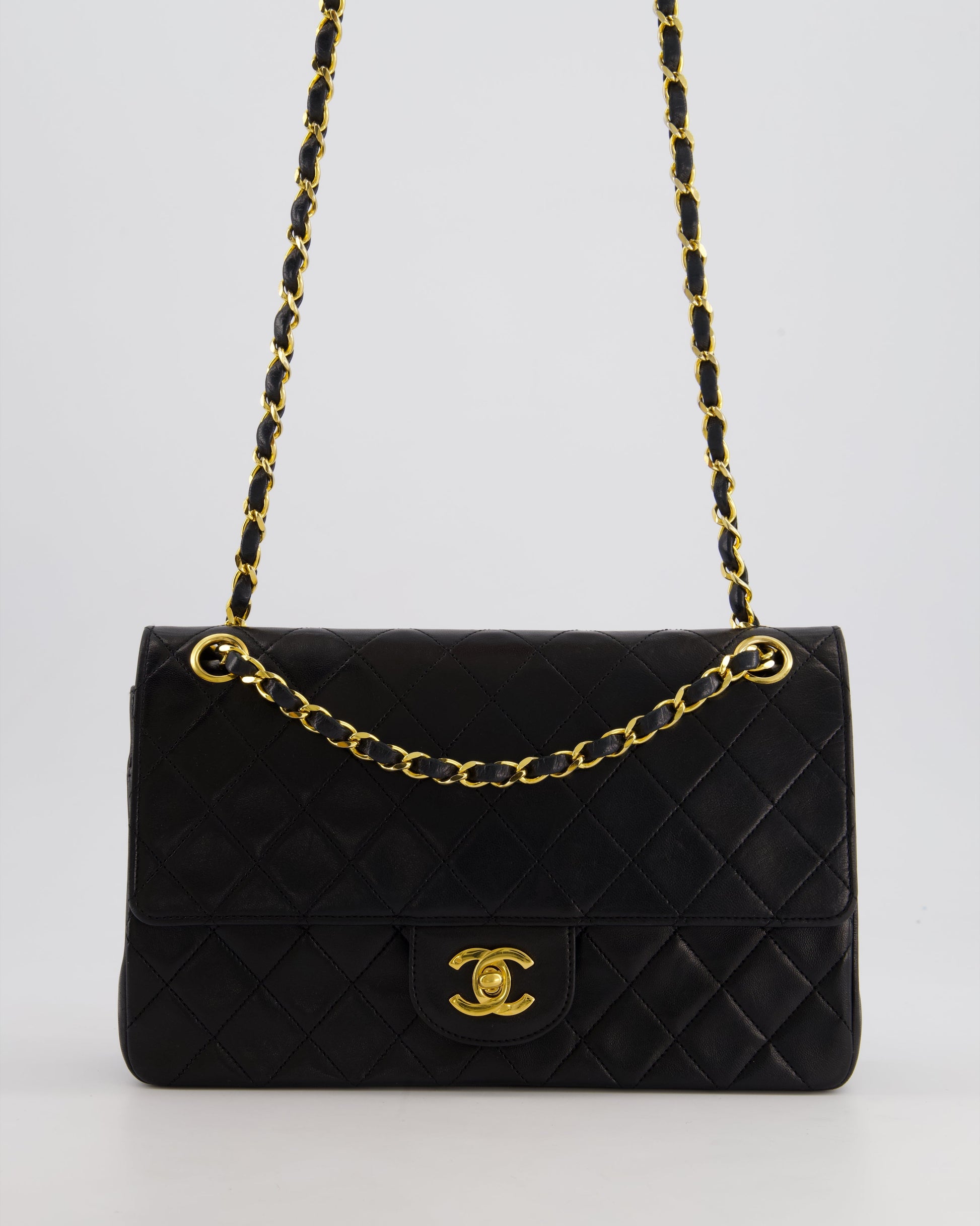 Chanel Black Medium Classic Double Flap Bag In Lambskin Leather With 24K Gold Hardware