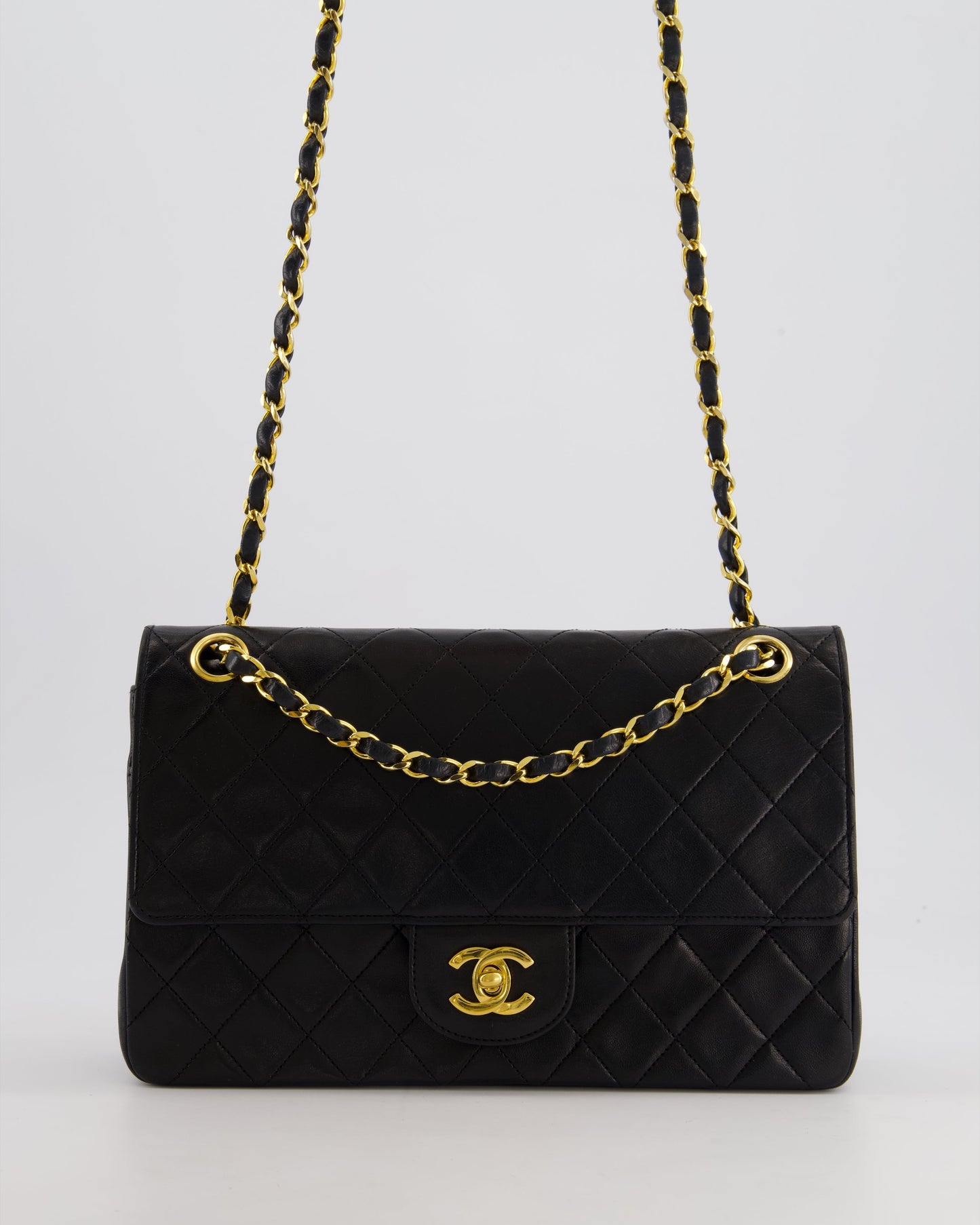 Chanel   Black Medium Classic Double Flap Bag in Lambskin Leather with 24K Gold Hardware