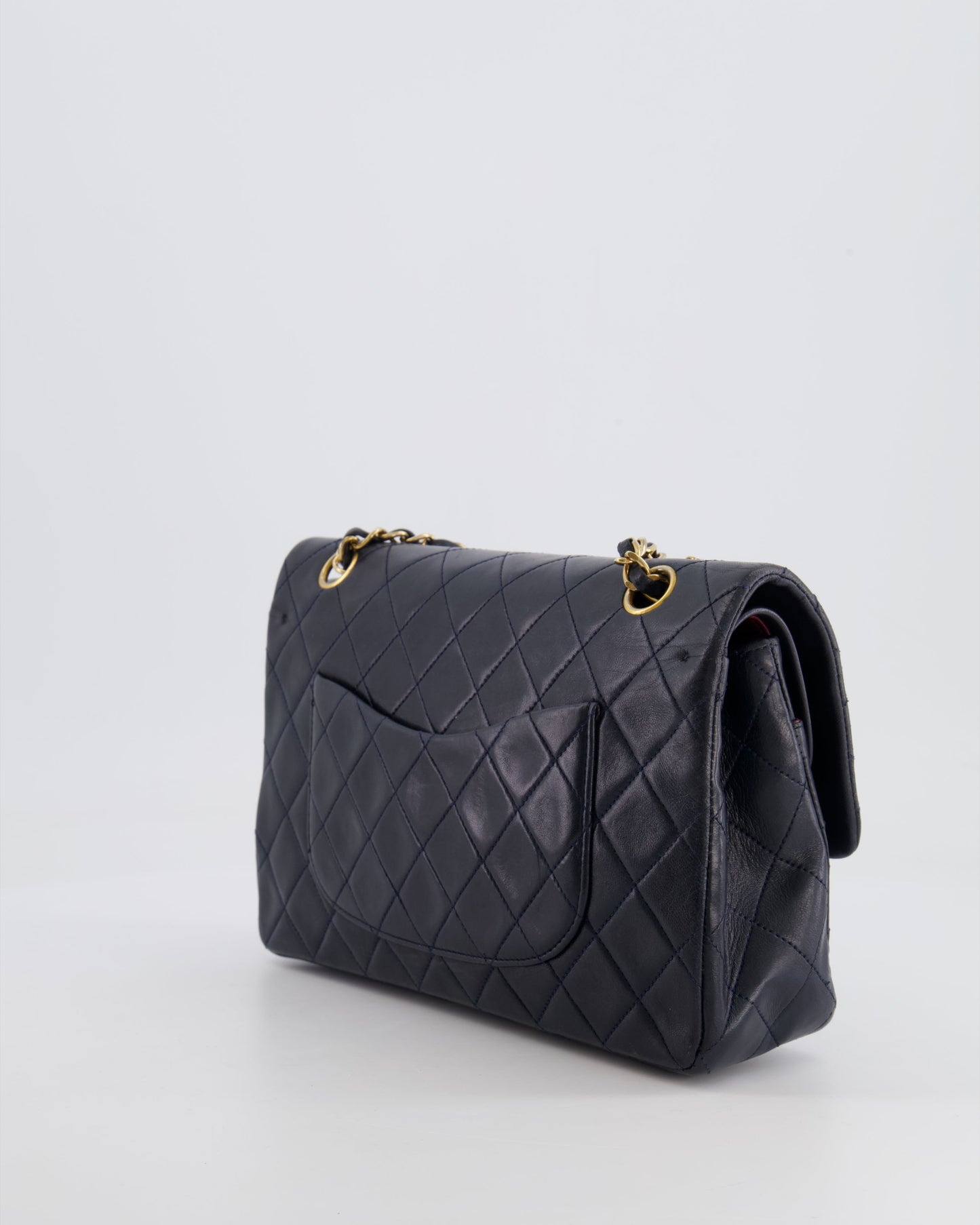 Chanel   Navy Medium Classic Double Flap Bag in Lambskin Leather with 24K Gold Hardware