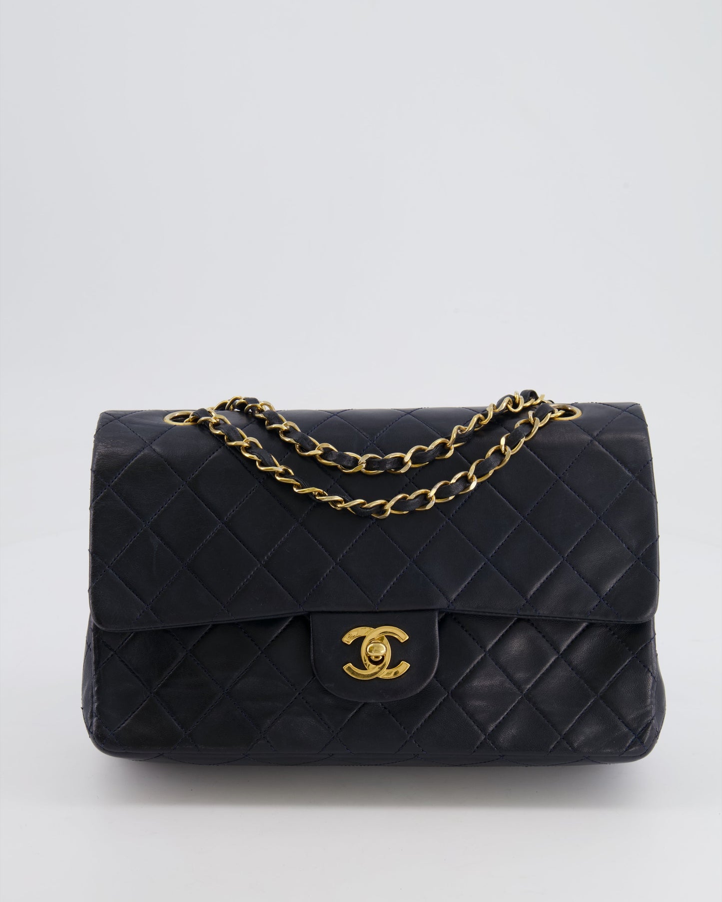 Chanel Navy Medium Classic Double Flap Bag in Lambskin Leather with 24K Gold Hardware