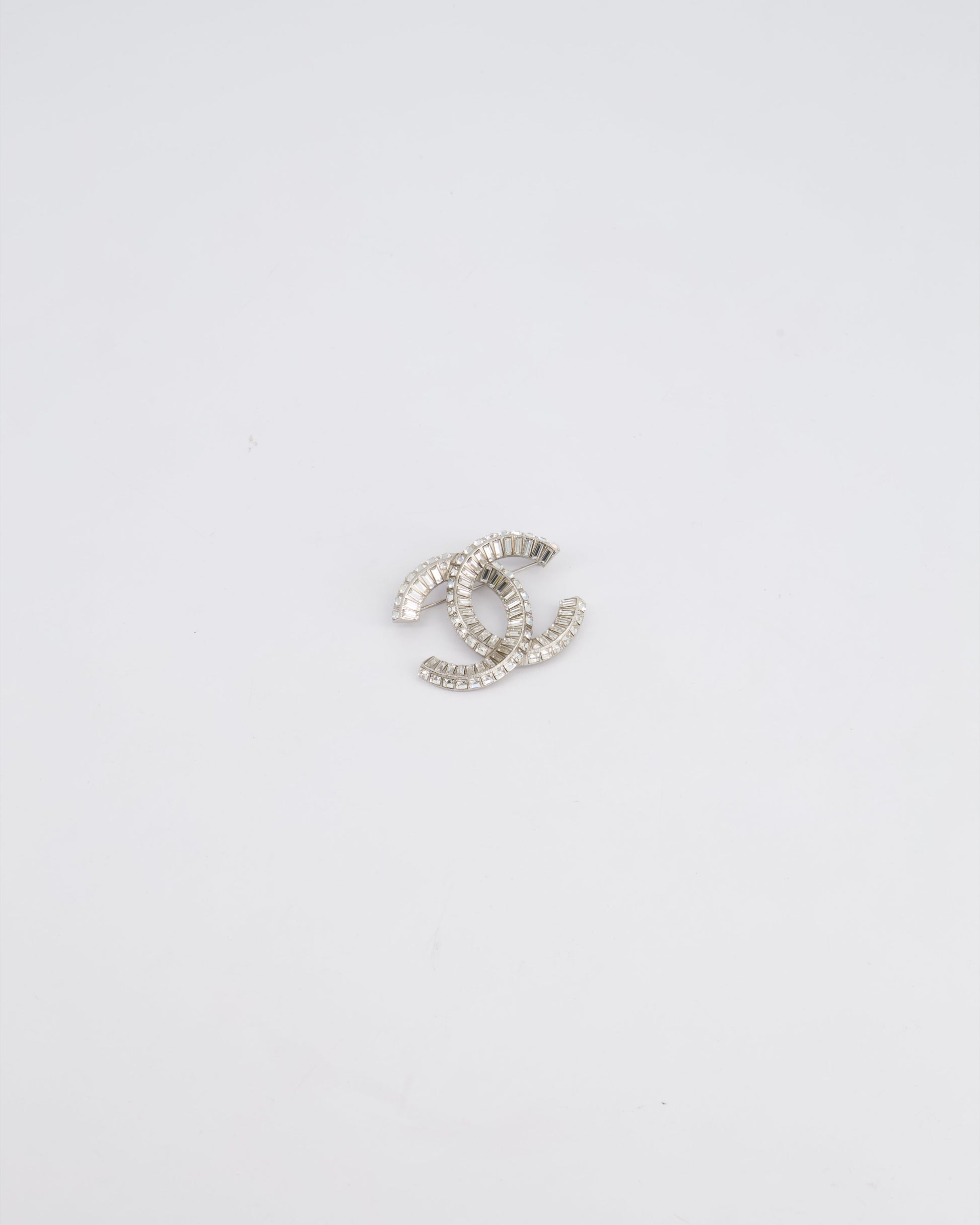 Chanel Silver Crystal Embellished CC Brooch