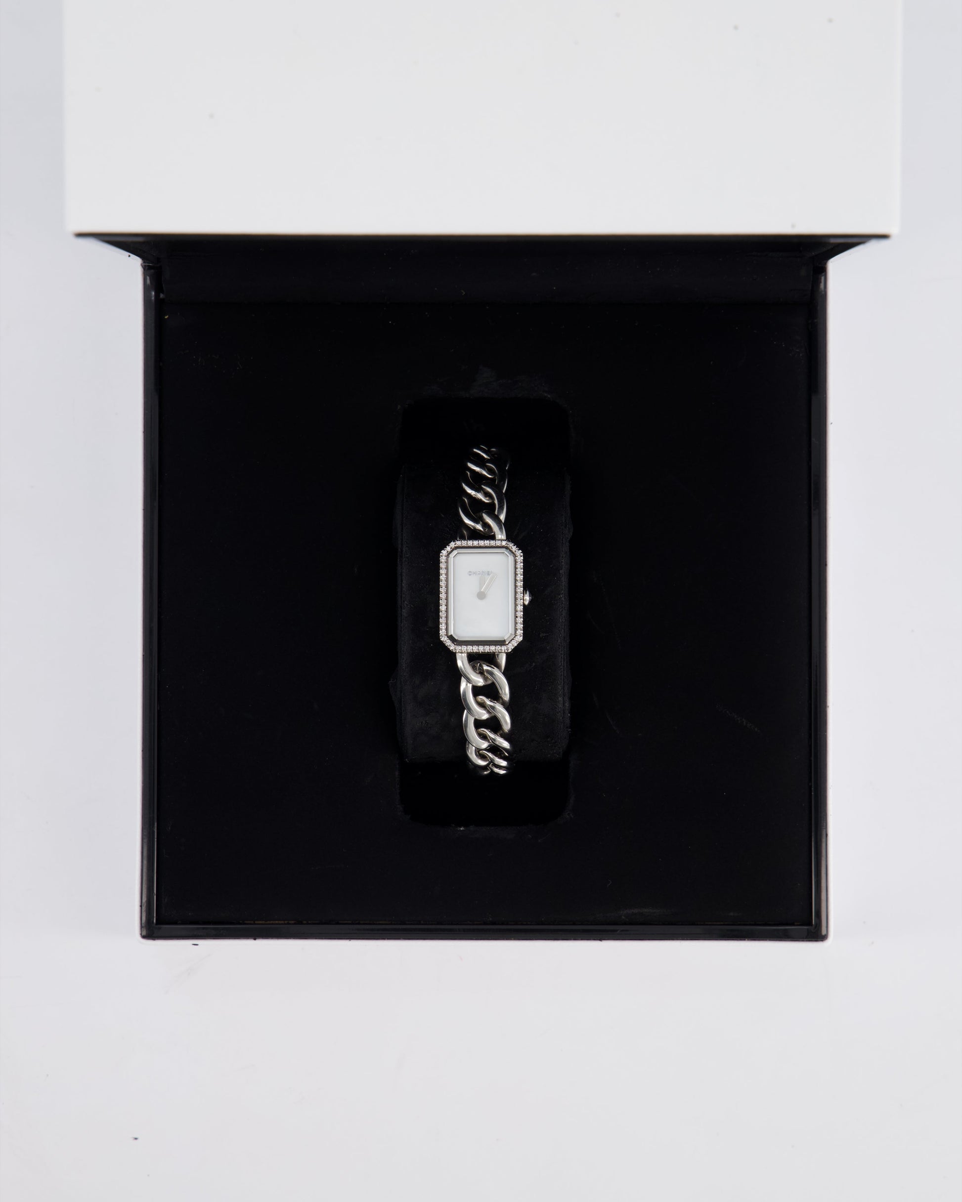 Chanel Stainless Steel Premiere H3253 Diamond and Mother of Pearl 26MM Quartz Watch Handbag