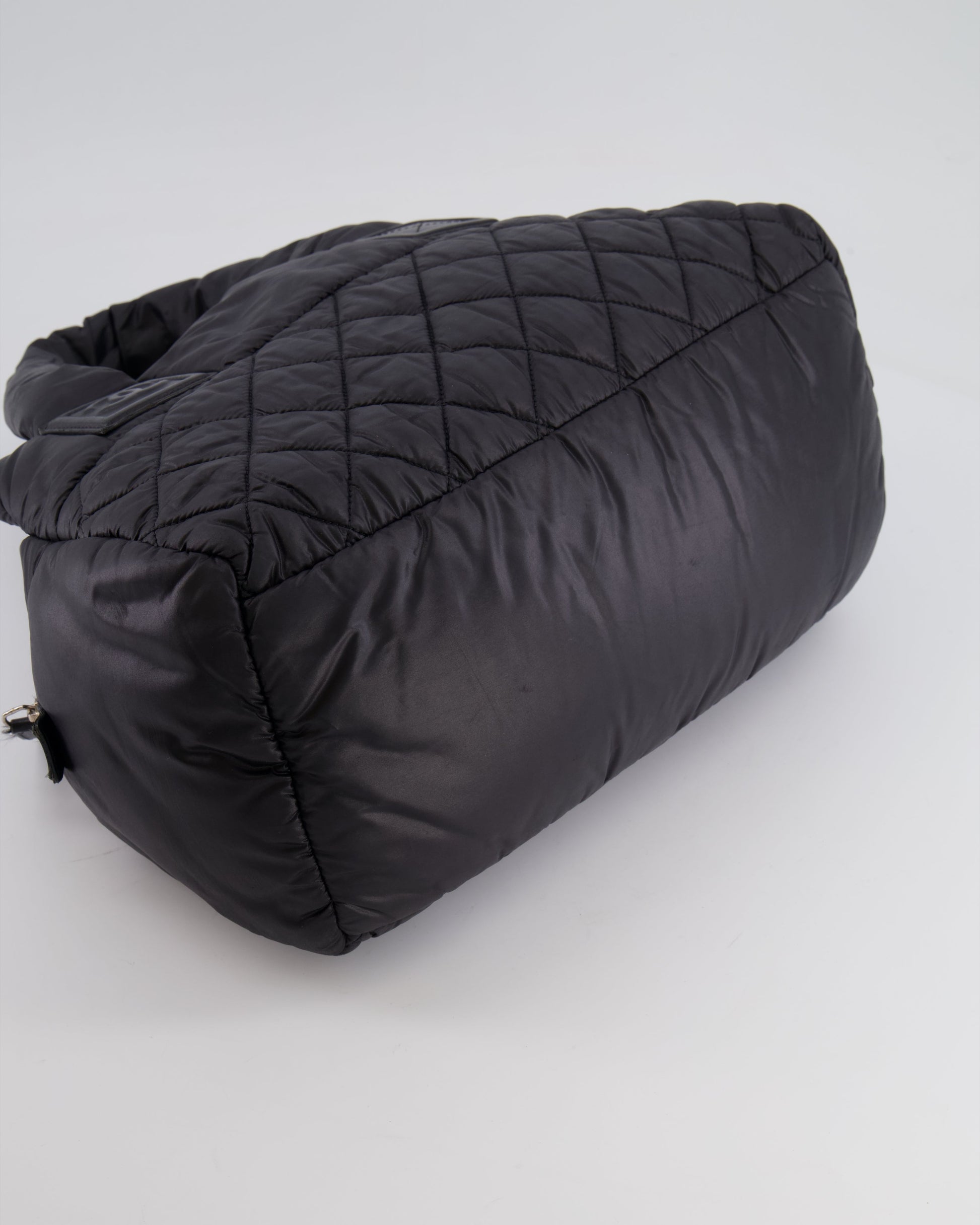 Chanel Black Coco Cocoon Bag In Nylon And Silver Hardware With Leather CC Details