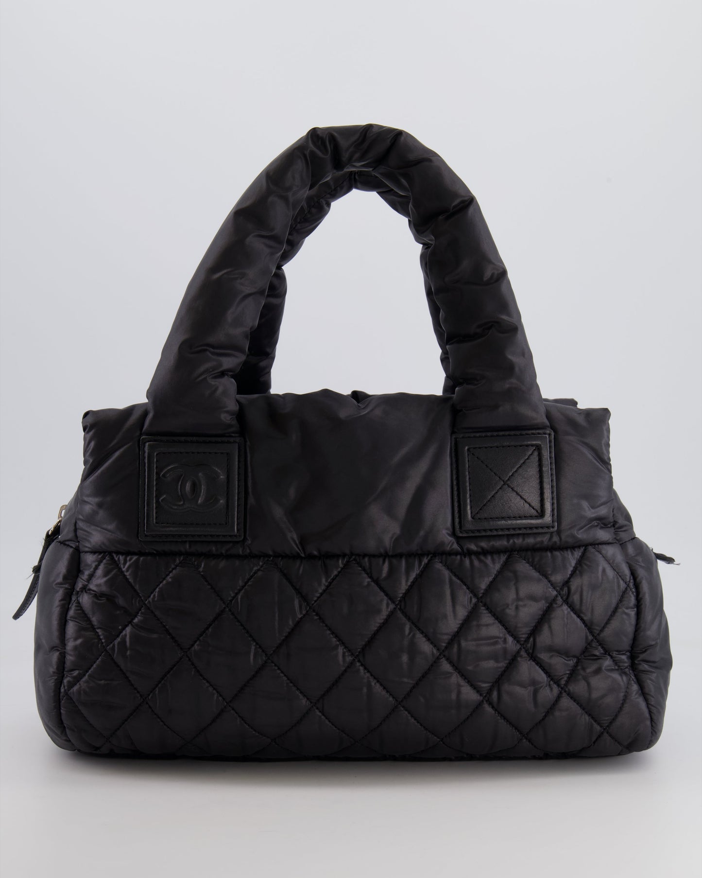 Chanel Black Coco Cocoon Bag In Nylon And Silver Hardware With Leather CC Details