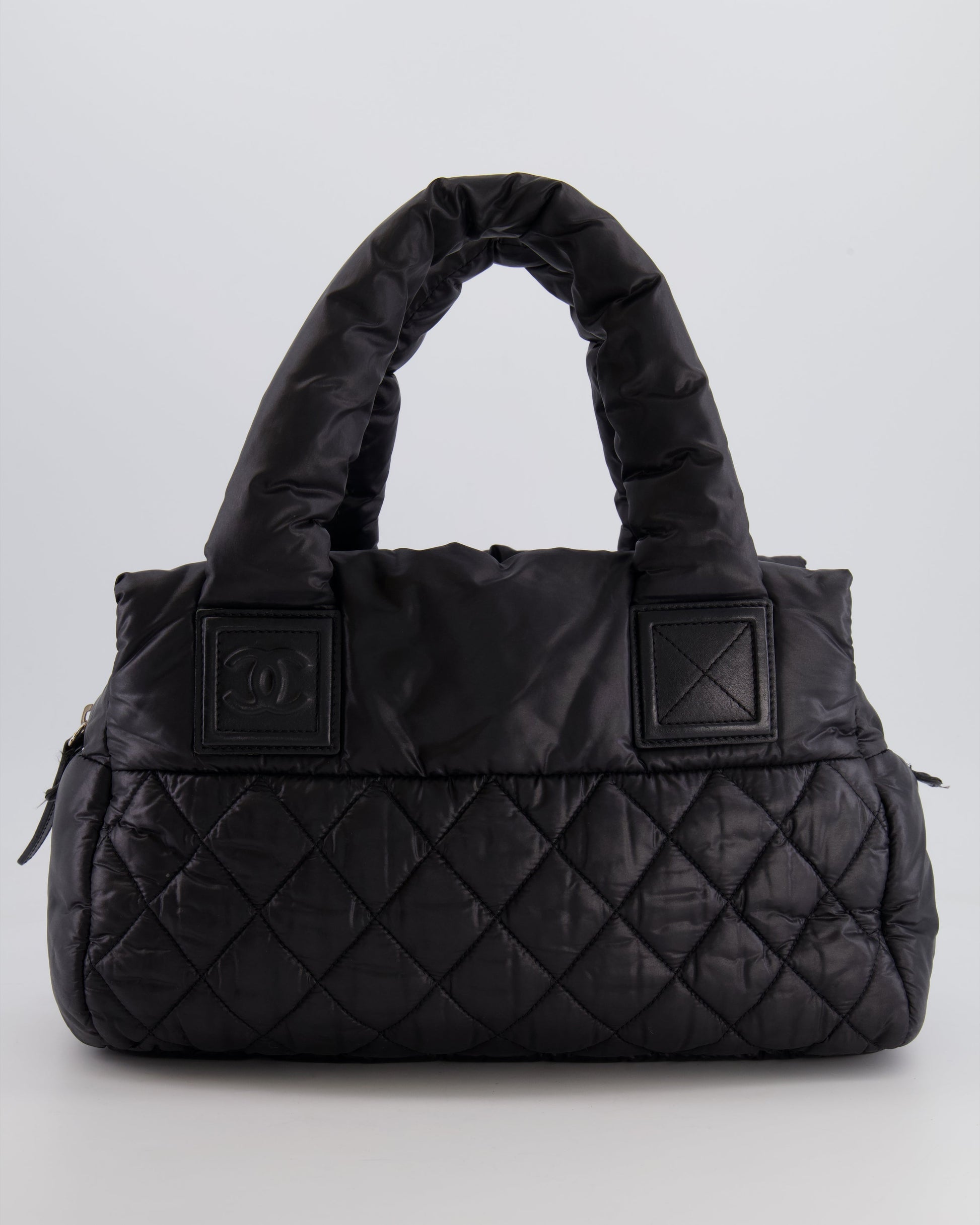 Chanel Black Coco Cocoon Bag In Nylon And Silver Hardware With Leather CC Details