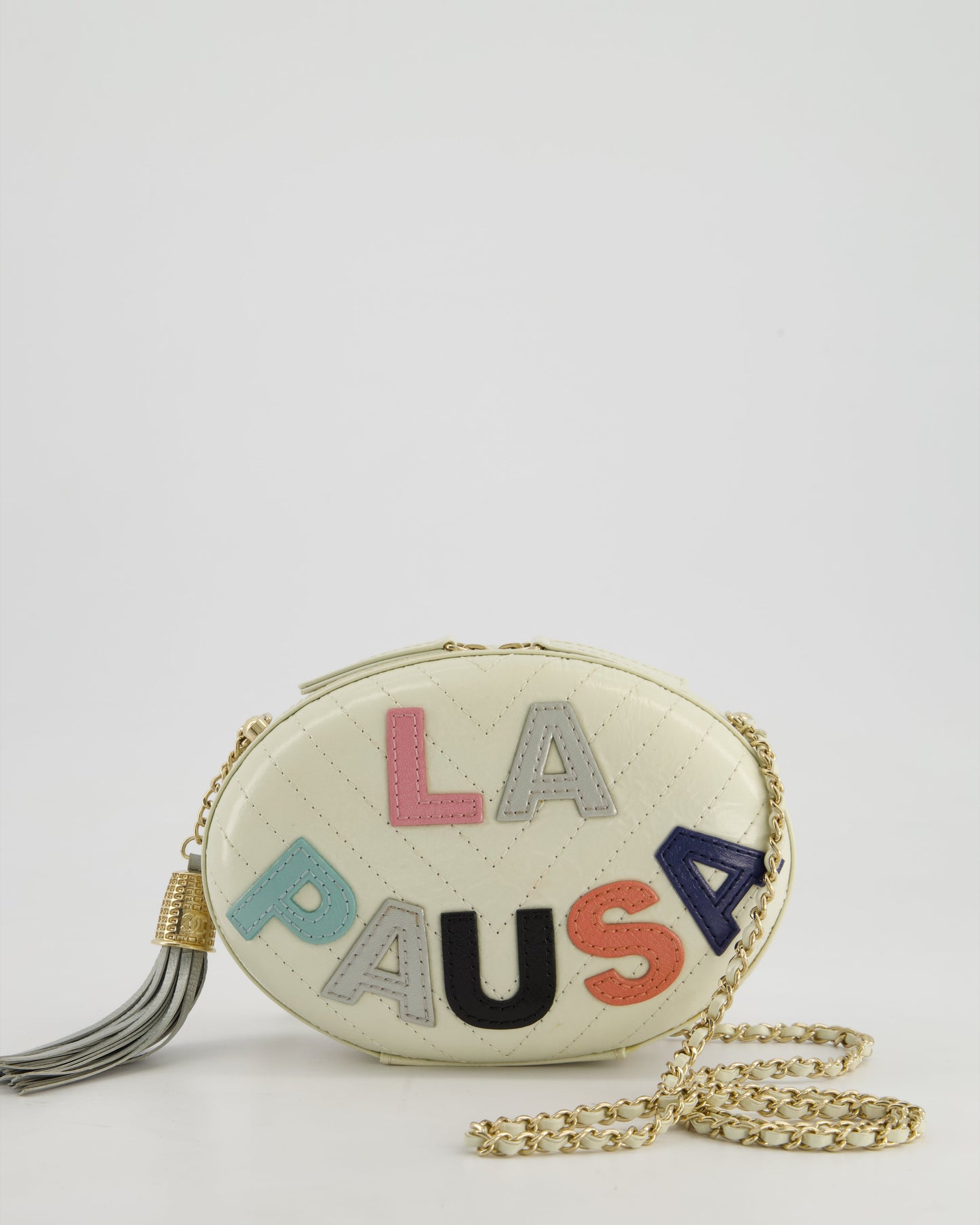 Chanel Cruise "La Pausa" Crossbody Bag With Champagne Gold Hardware And Tassel Detail