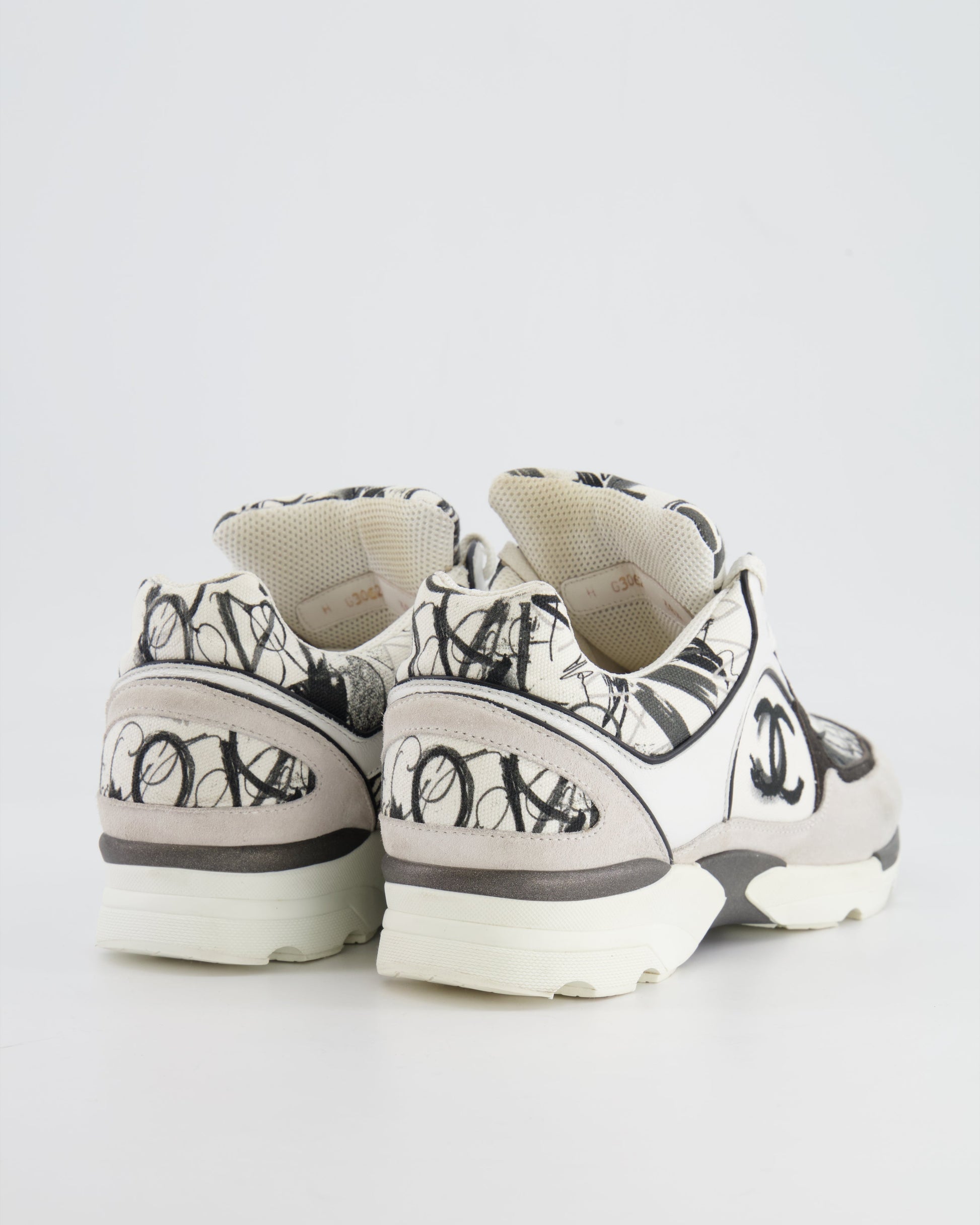 Chanel Grey,white,black Leather and Suede Graffiti CC Trainers Size Eu 38.5 Women Shoes