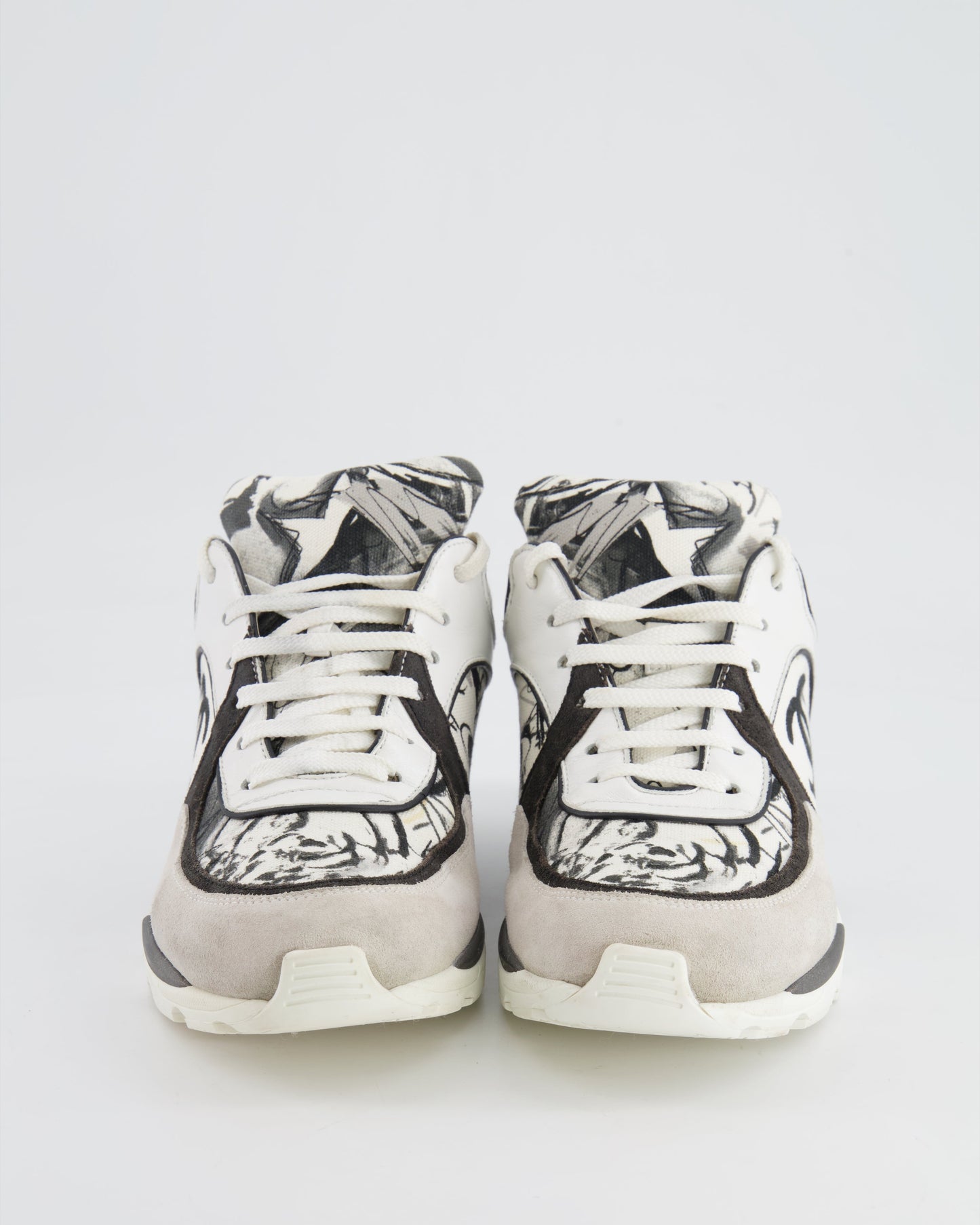 Chanel Grey, White, Black Leather And Suede Graffiti Cc Trainers Size Eu 38.5 Women Shoes