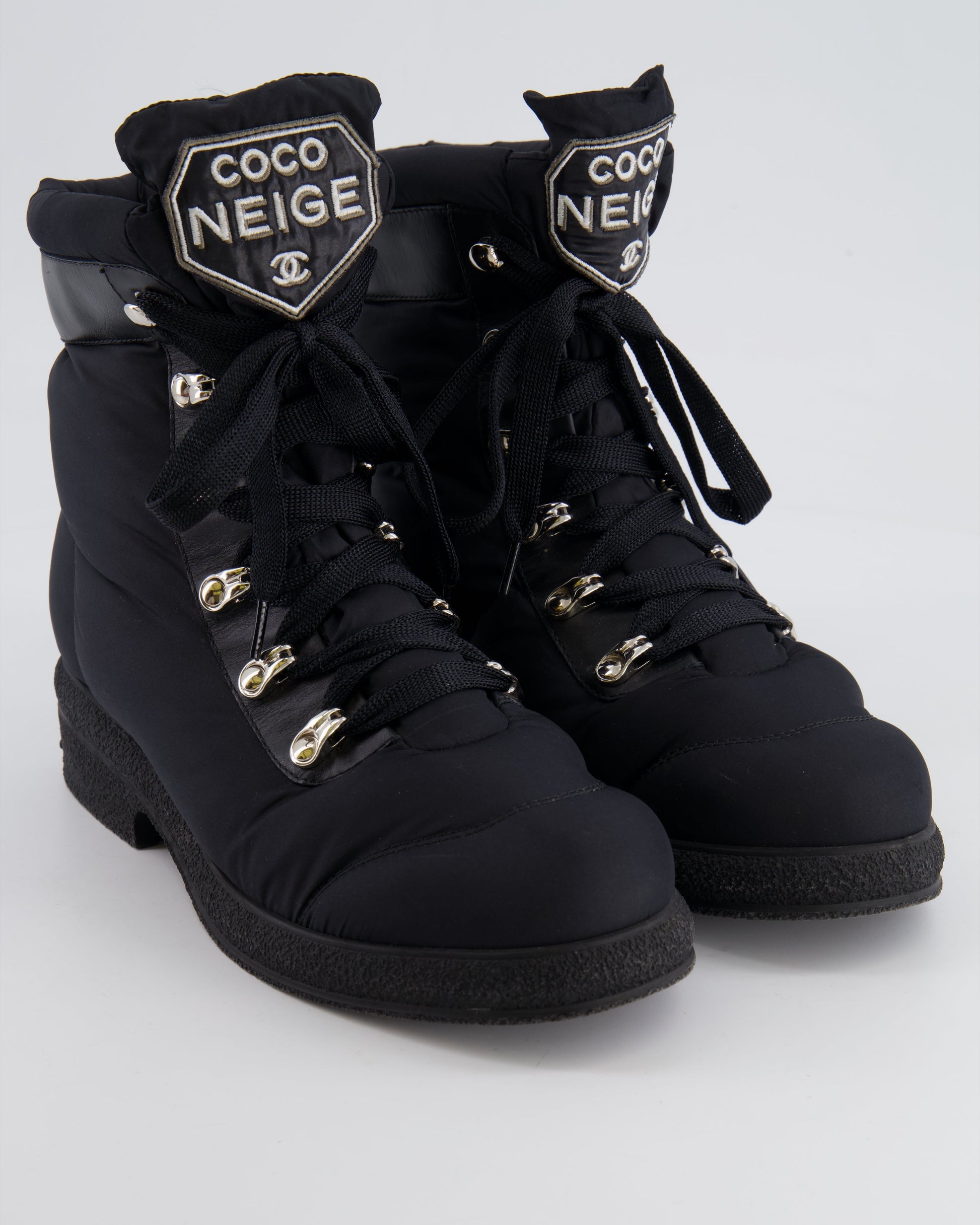 Chanel Black Nylon Coco Neige Ski Boots with Logo Details Size Eu 37.5 for Women