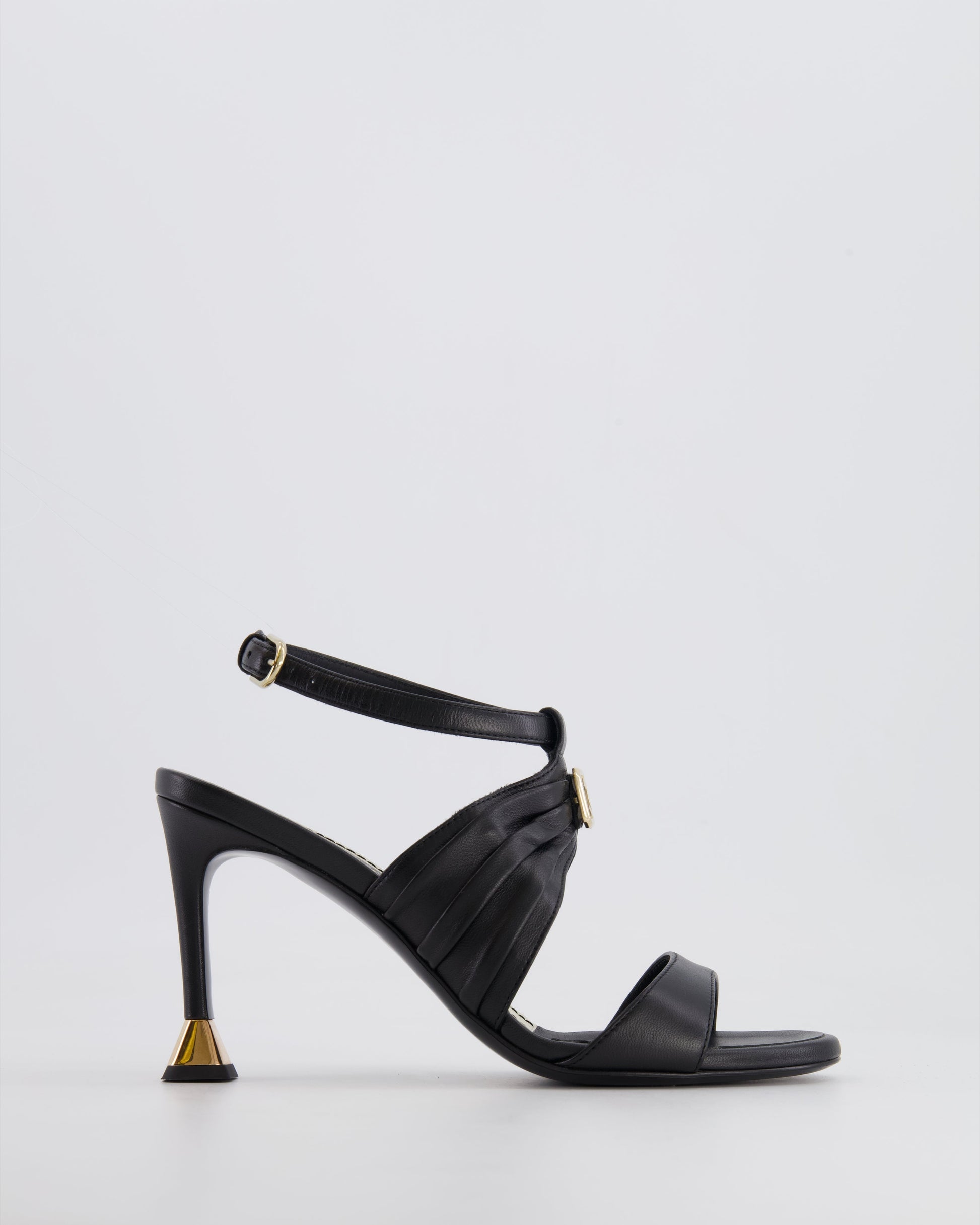 Chanel Black Leather Sandal Heels With Gold Cc Details Size Eu 37