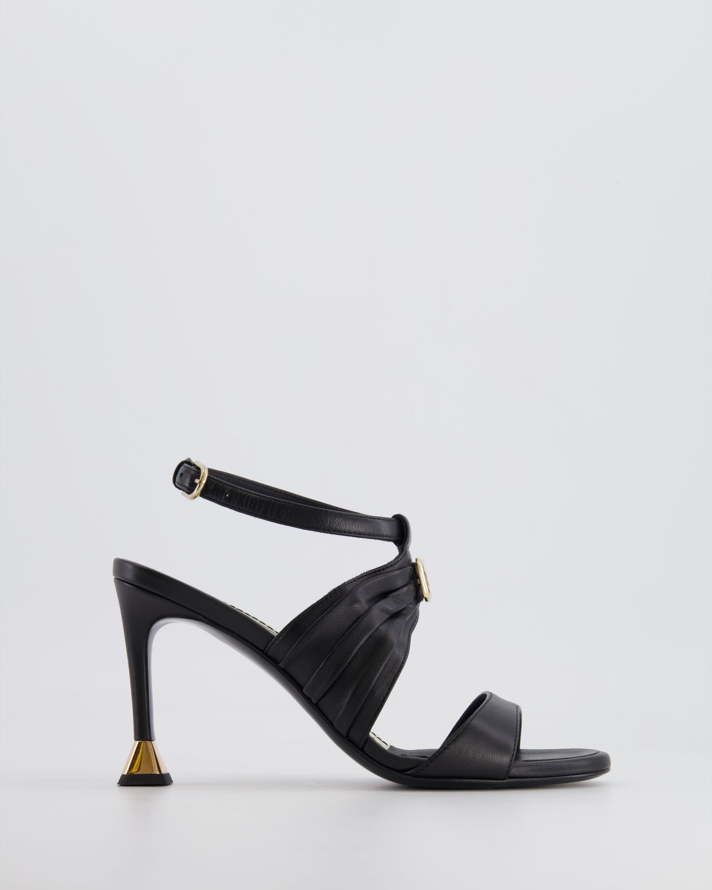 Chanel Black Leather Sandal Heels with Gold CC Details Size Eu 37 for Women
