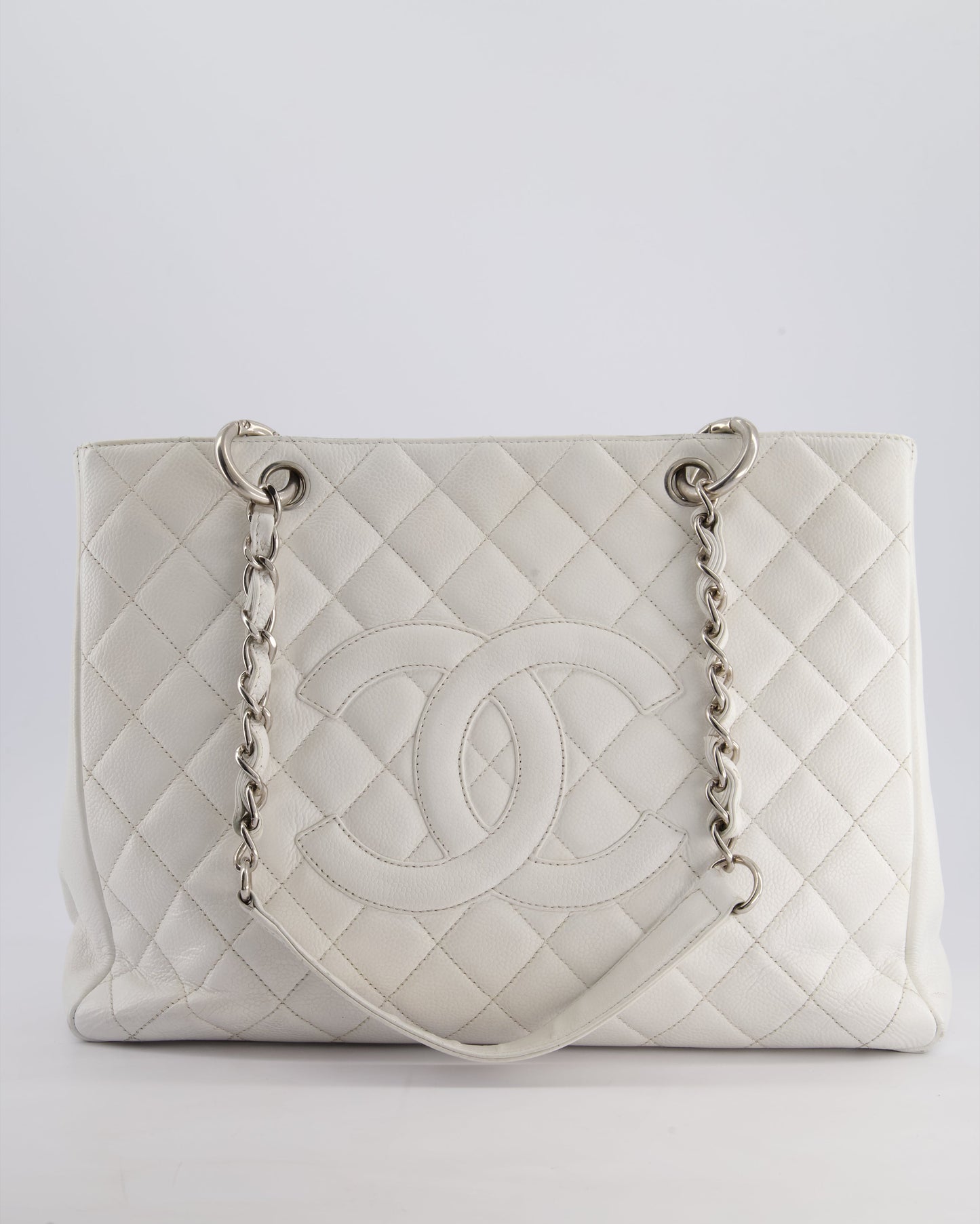 Chanel White Gst Tote Bag in Caviar Leather with Silver Hardware