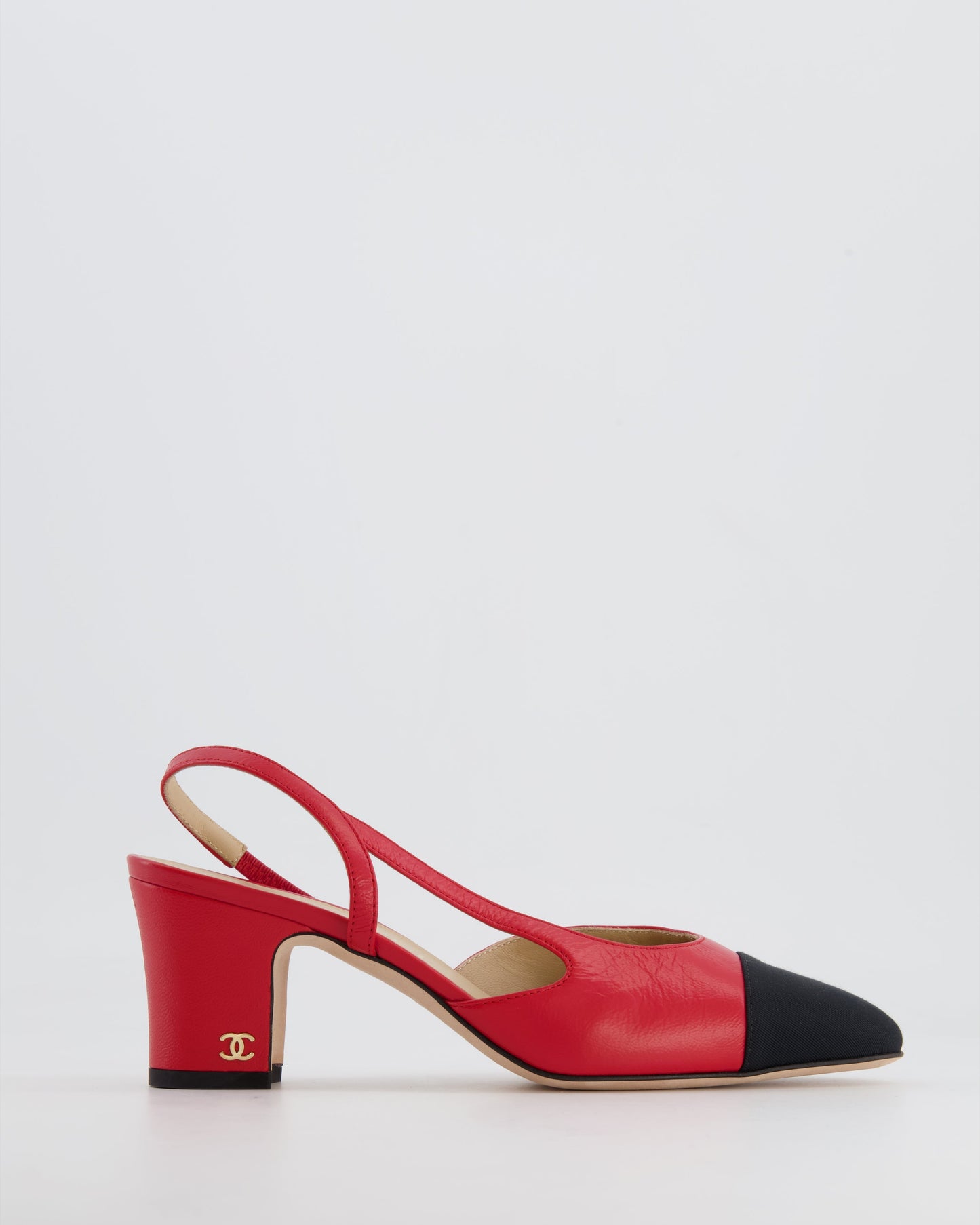 Chanel Red and Black Leather Slingback Shoes with Gold CC Logo Detail Size Eu 38.5 for Women