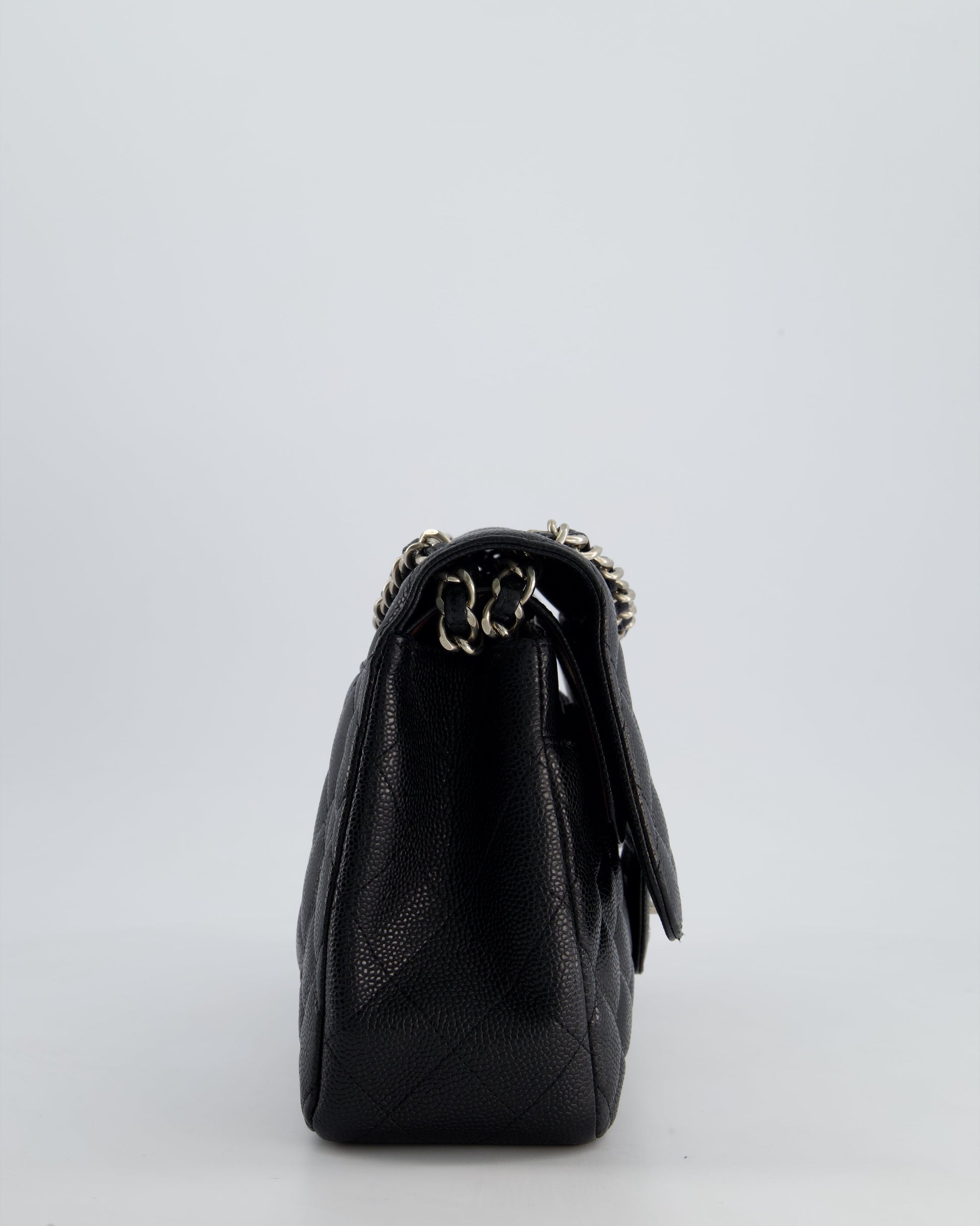 Chanel Black Jumbo Classic Double Flap Bag In Caviar Leather With Silver Hardware