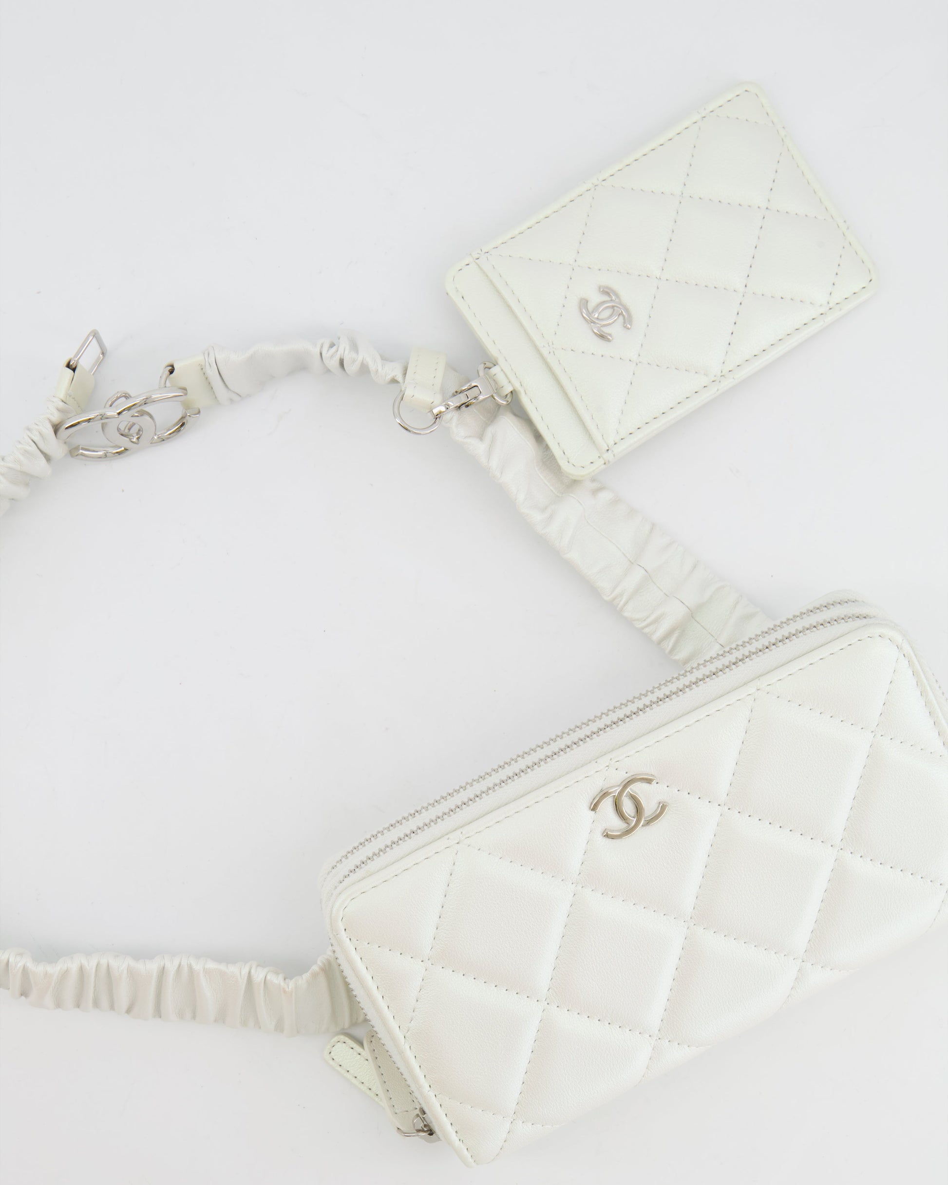 Chanel *Hot* Coco Neige White Pearlescent Lambskin Belt Bag With Silver Hardware