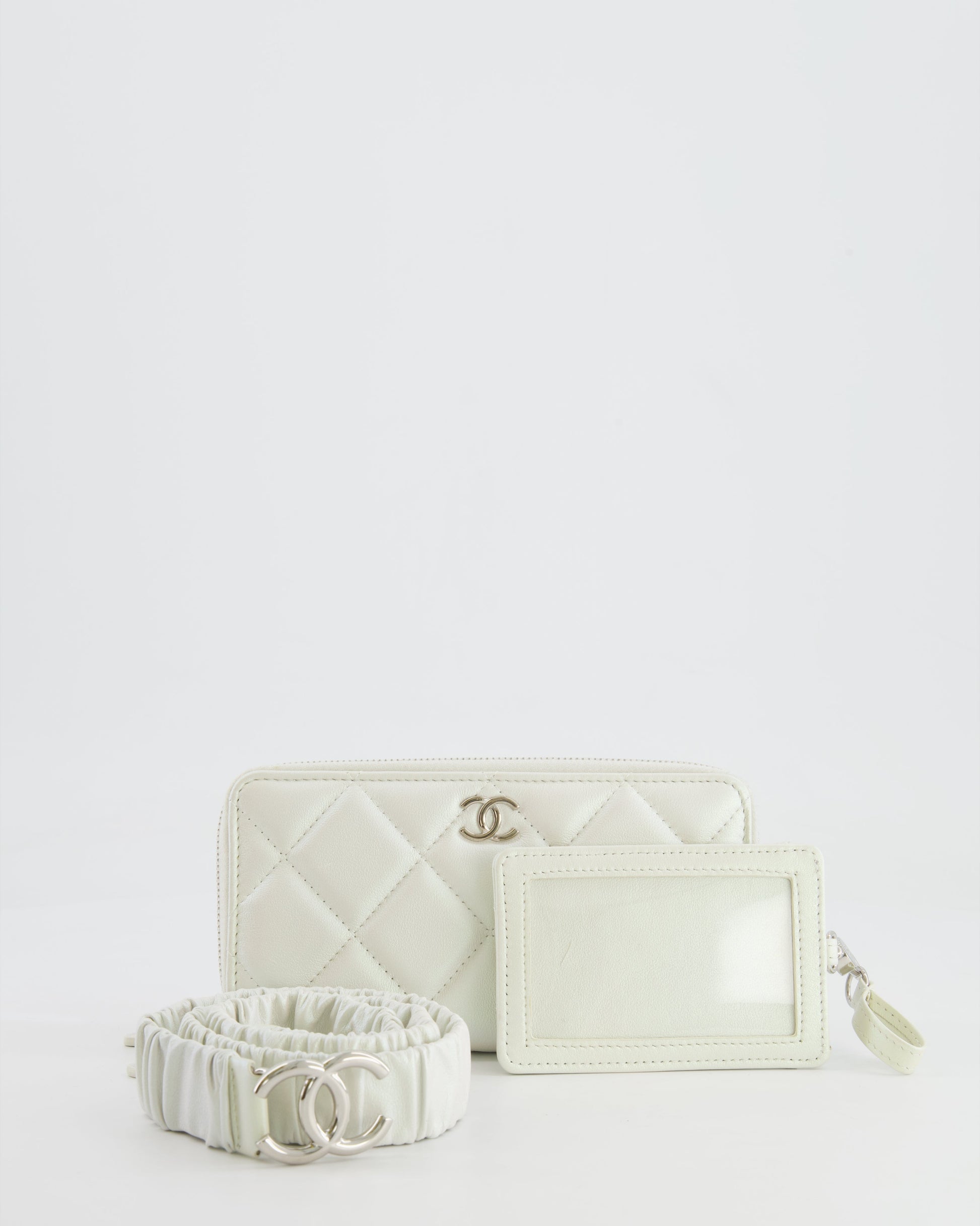 Chanel *Hot* Coco Neige White Pearlescent Lambskin Belt Bag With Silver Hardware