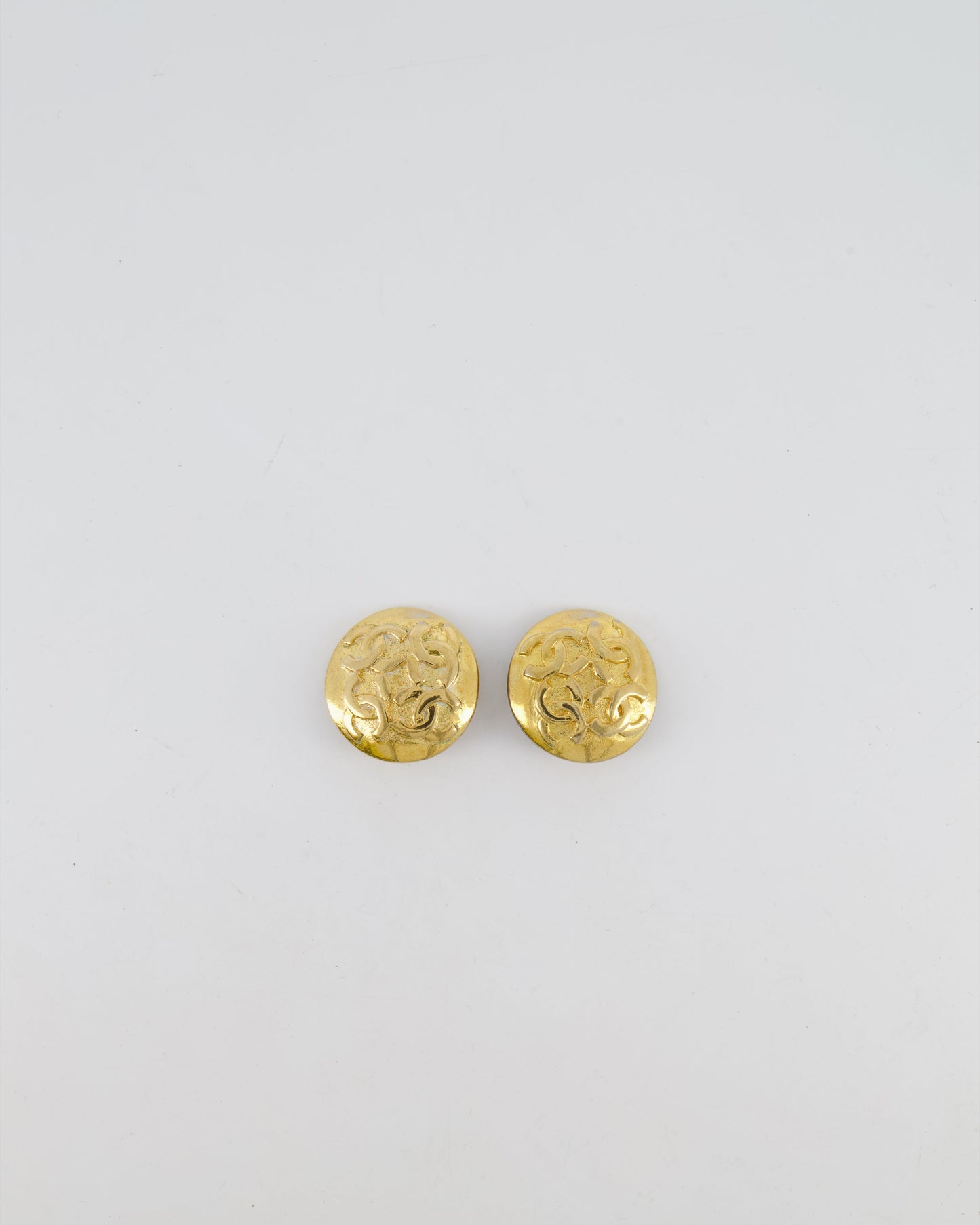 Chanel   Gold Round Clip-On Earrings with CC Logos