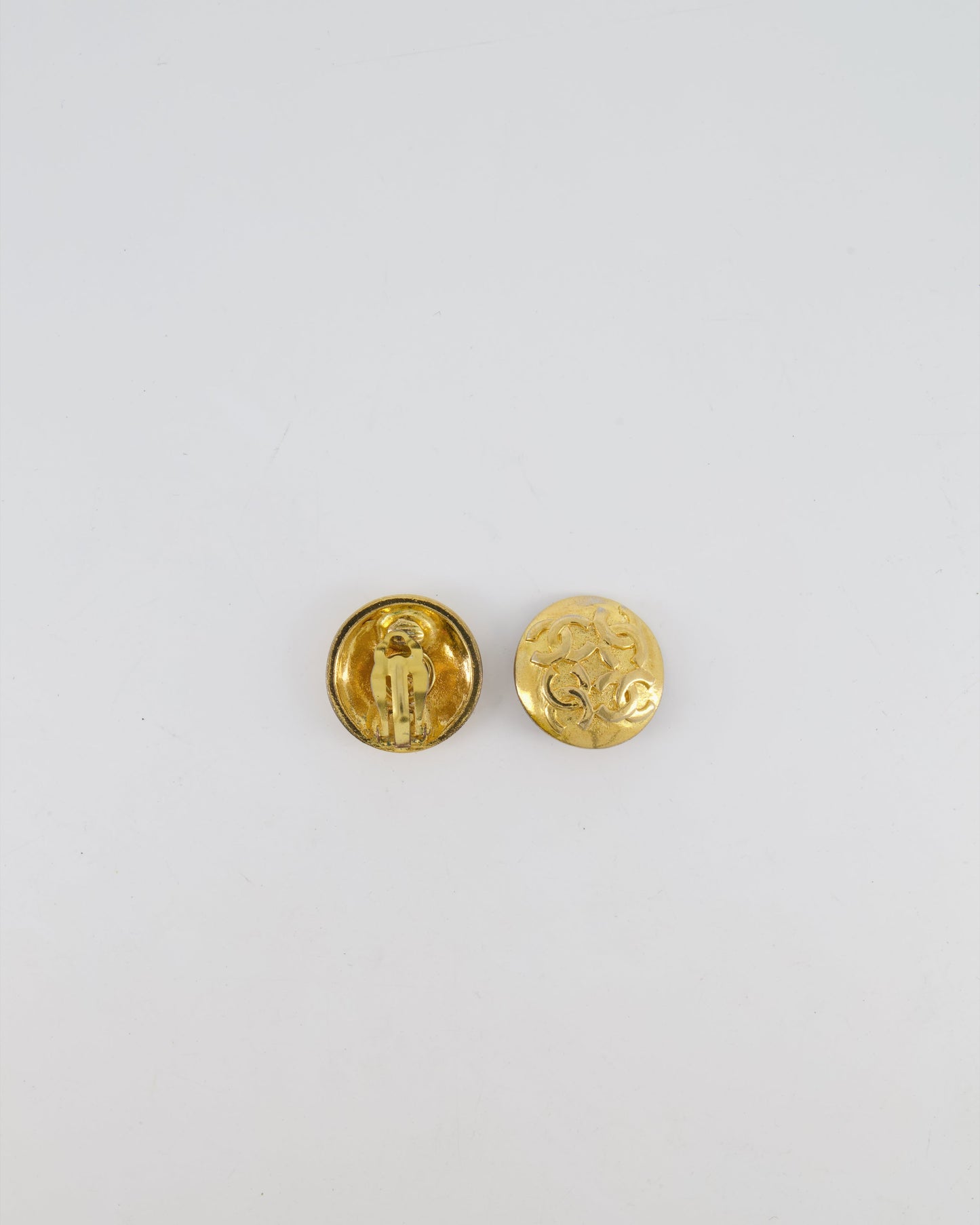 Chanel   Gold Round Clip-On Earrings with CC Logos