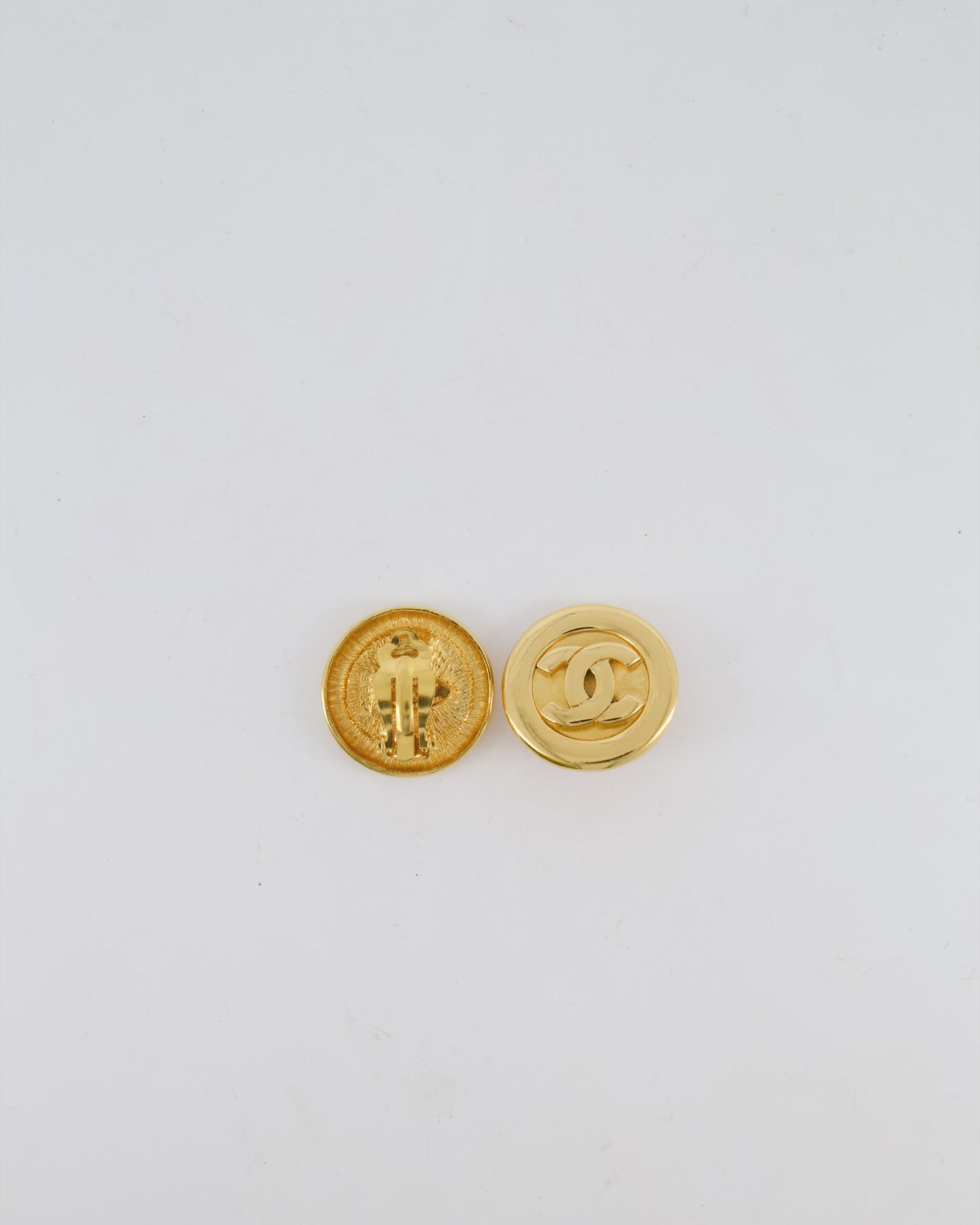 Chanel   Gold Classic Round Clip-On Earrings with Gold CC Logo