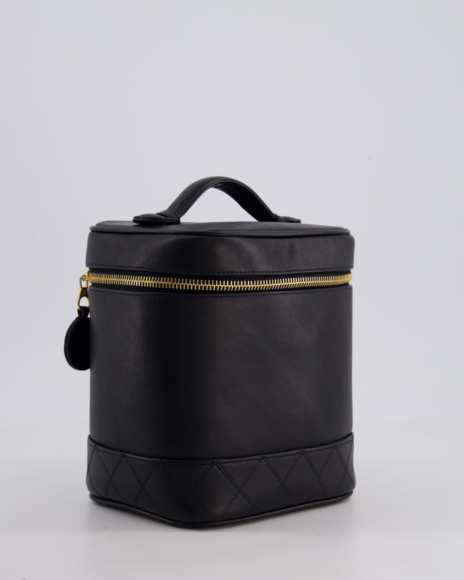 Chanel Black Leather Vanity Case with 24K Gold Hardware Handbag