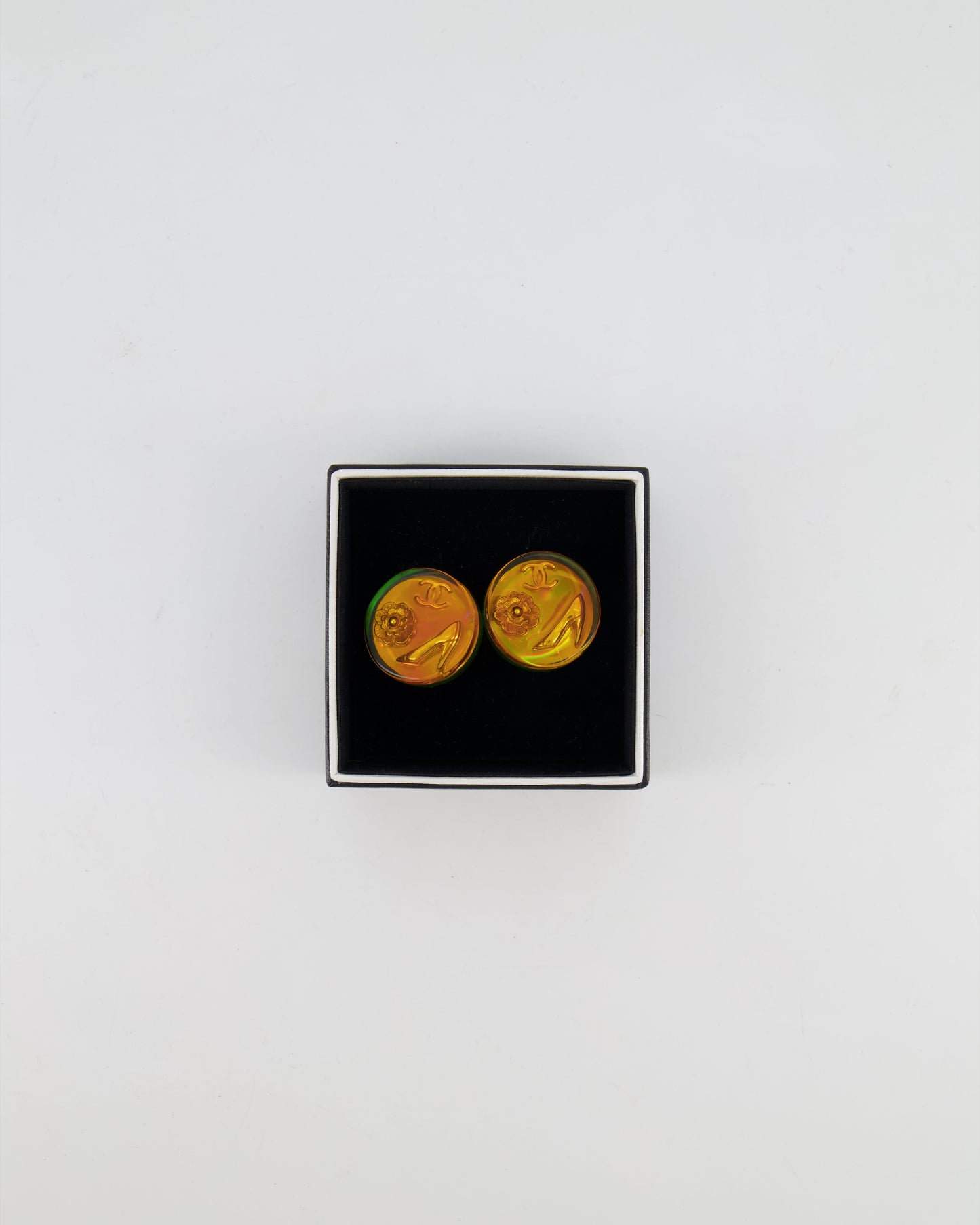 Chanel 97A   Multicolour Holographic Round CC Logo Clip-On Earrings
