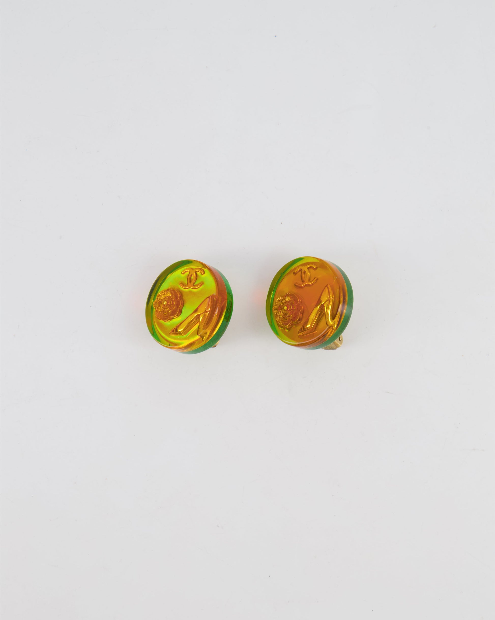 Chanel 97A Multicolour Holographic Round CC Logo Clip on Earrings