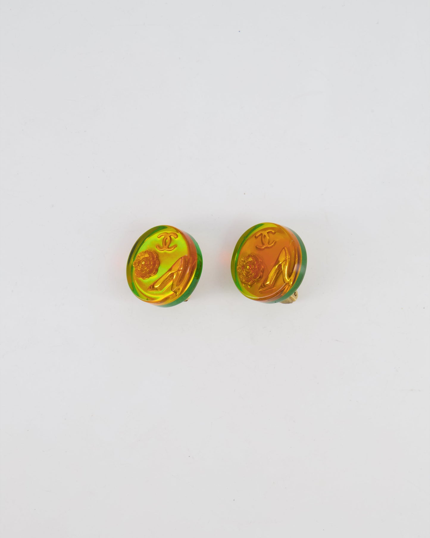 Chanel 97A   Multicolour Holographic Round CC Logo Clip-On Earrings