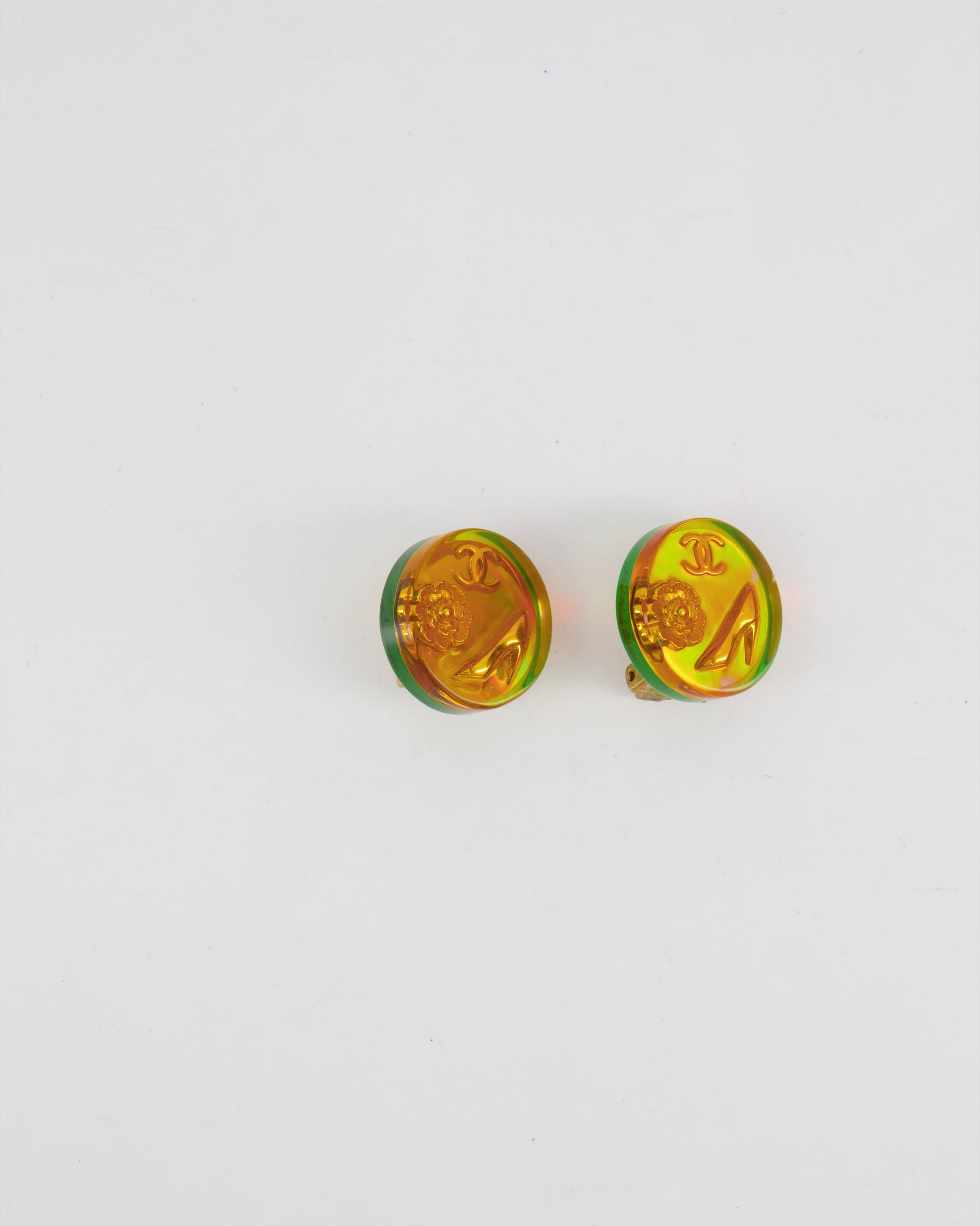 Chanel 97A Multicolour Holographic Round CC Logo Clip on Earrings