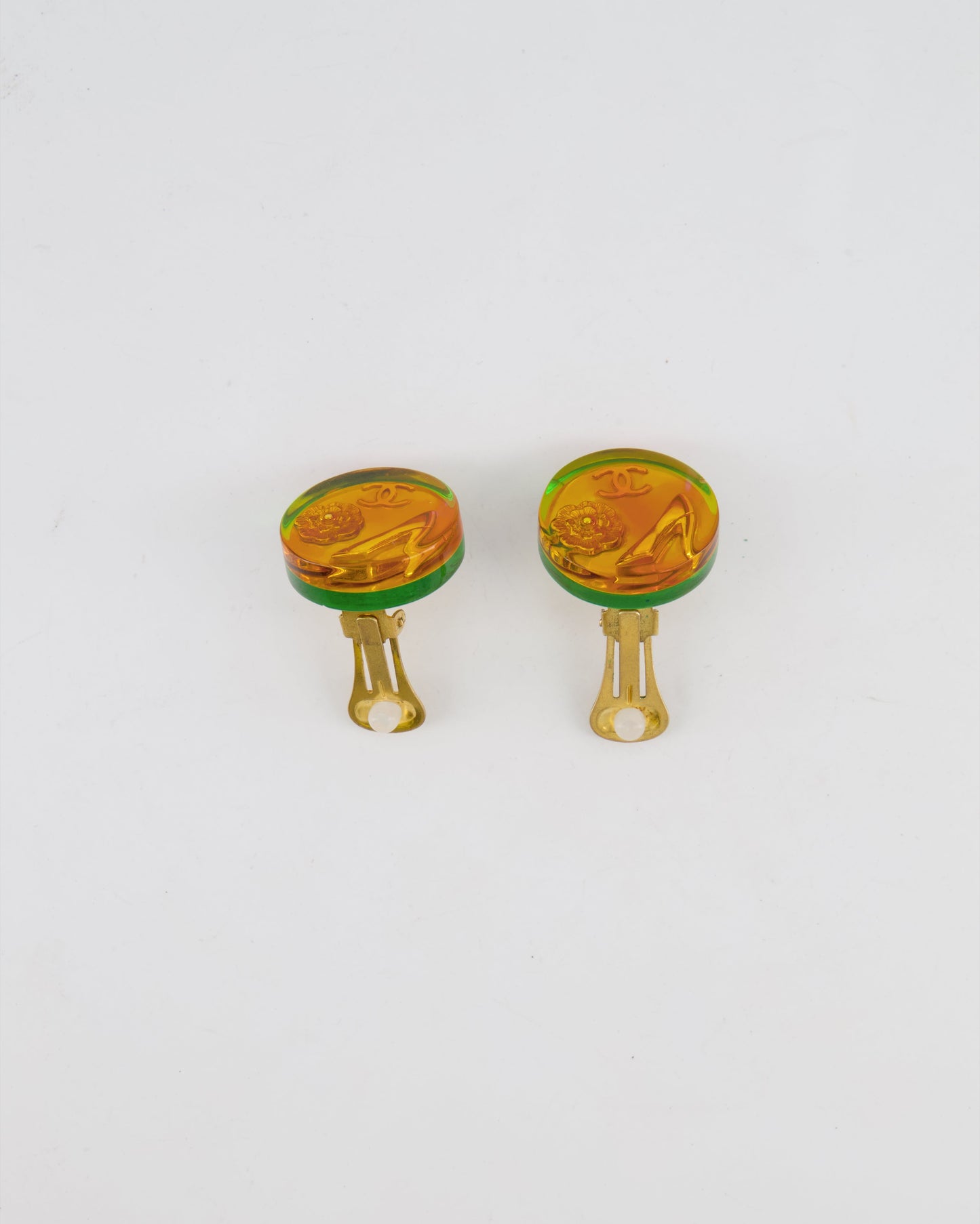 Chanel 97A   Multicolour Holographic Round CC Logo Clip-On Earrings